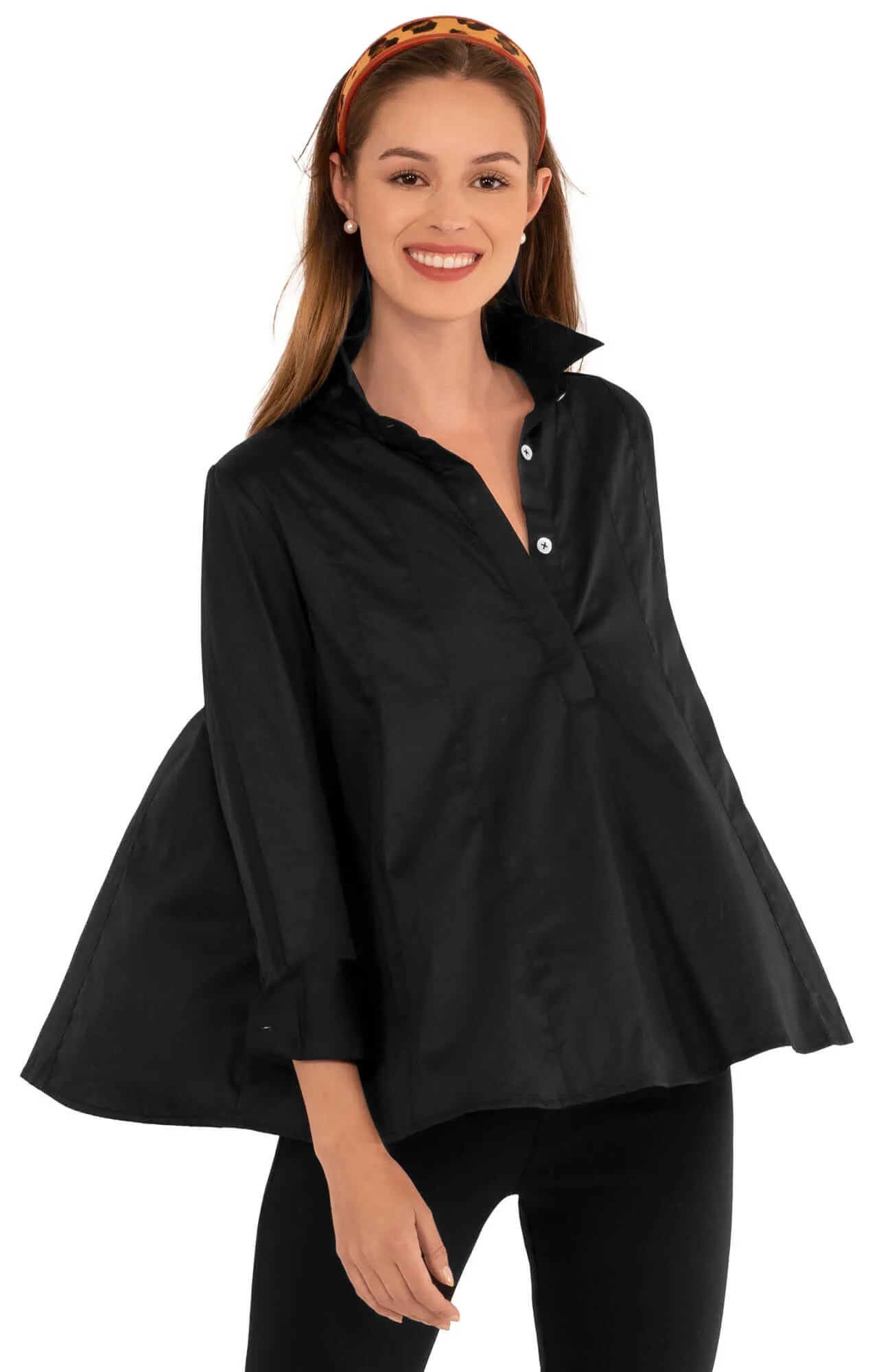 Seamed Cotton Top - Solid office elegant