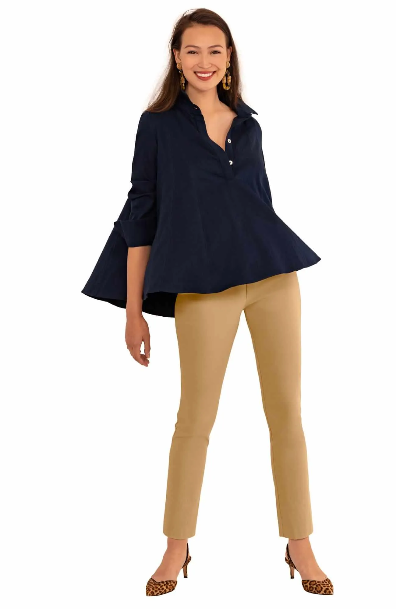 Seamed Cotton Top - Solid office elegant