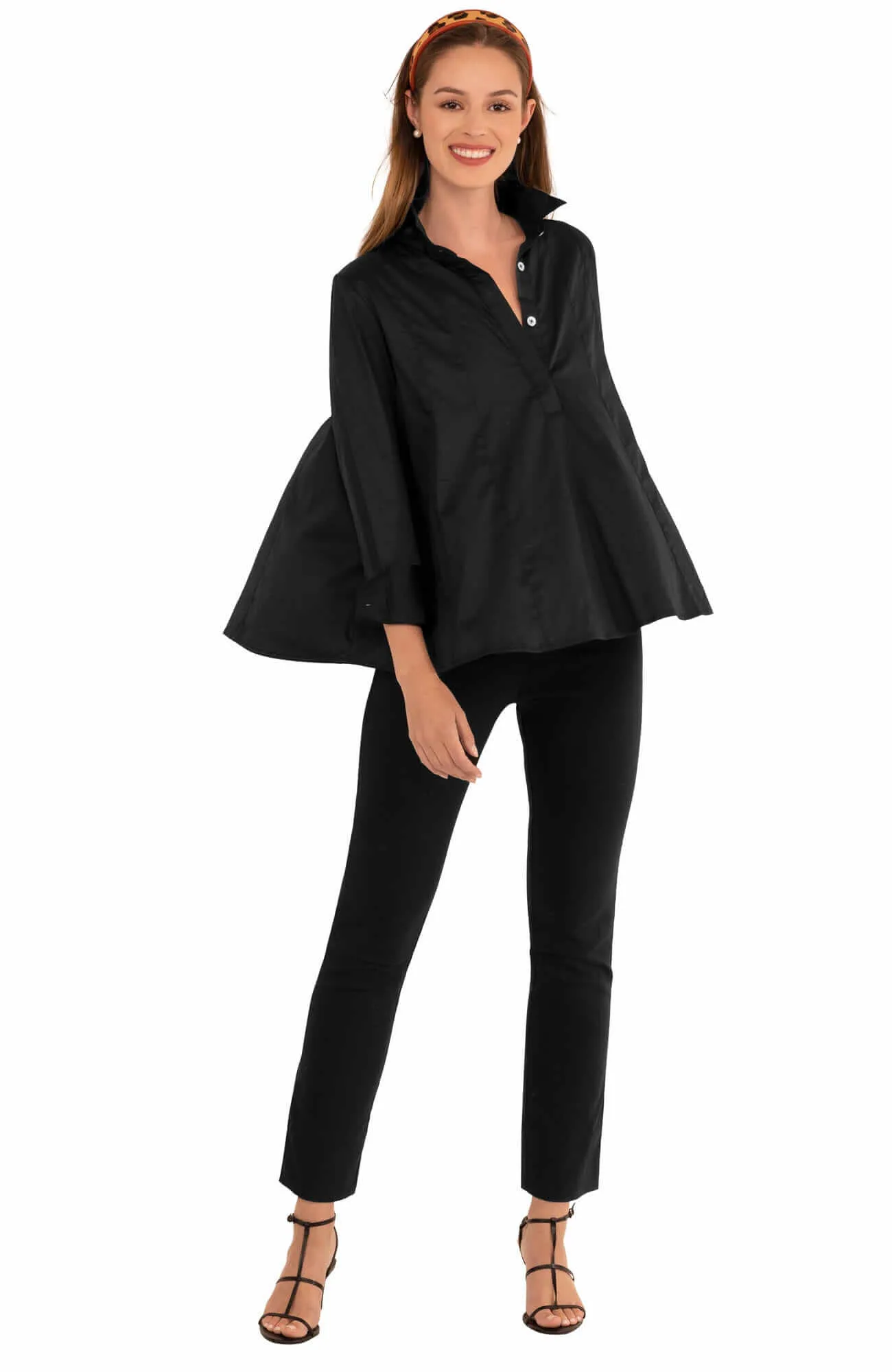 Seamed Cotton Top - Solid office elegant