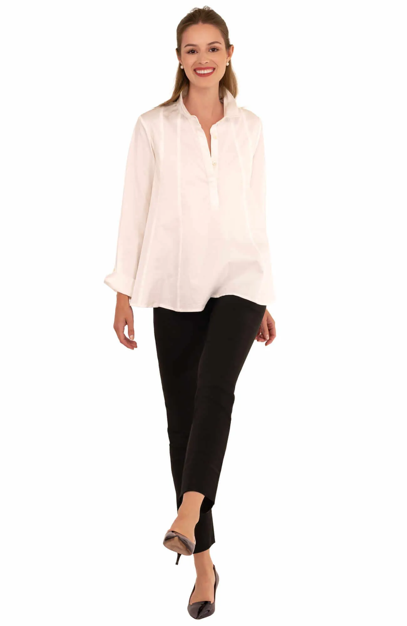 Seamed Cotton Top - Solid office elegant