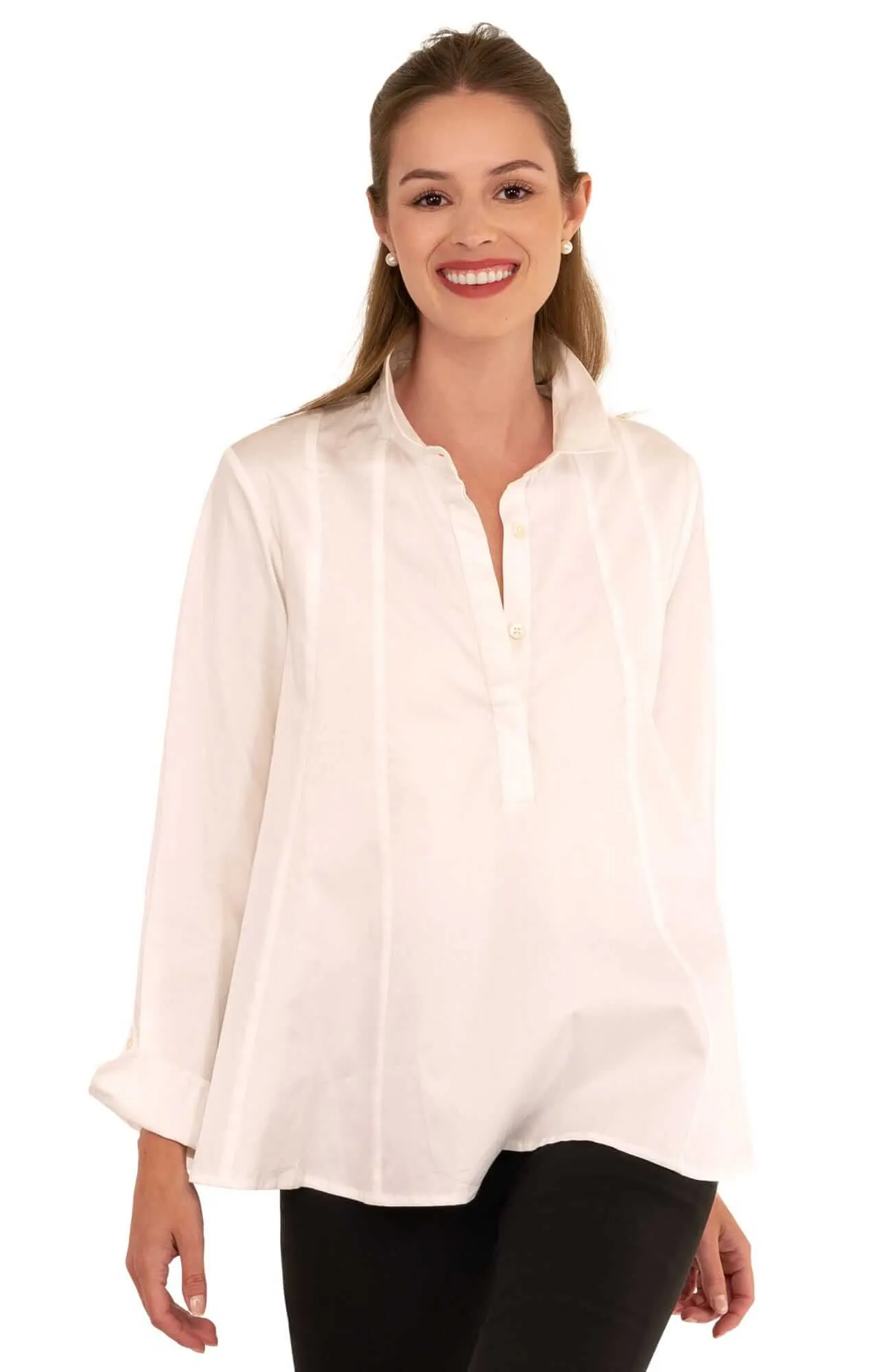 Seamed Cotton Top - Solid office elegant