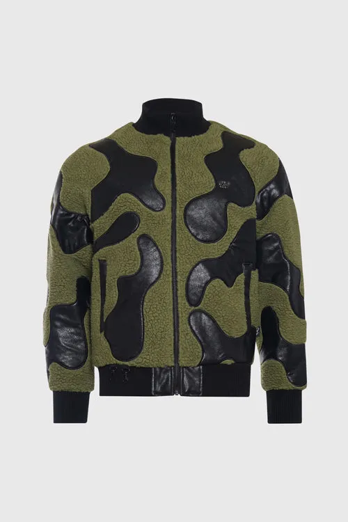 color-army,Men,product:Sherpa & Faux Leather Bomber Jacket,removecolor,THC