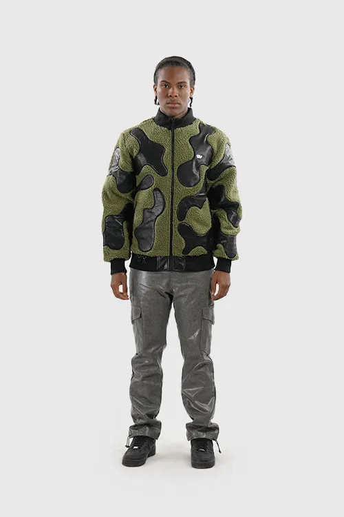 Sherpa & Faux Leather Bomber Jacket comfort fit