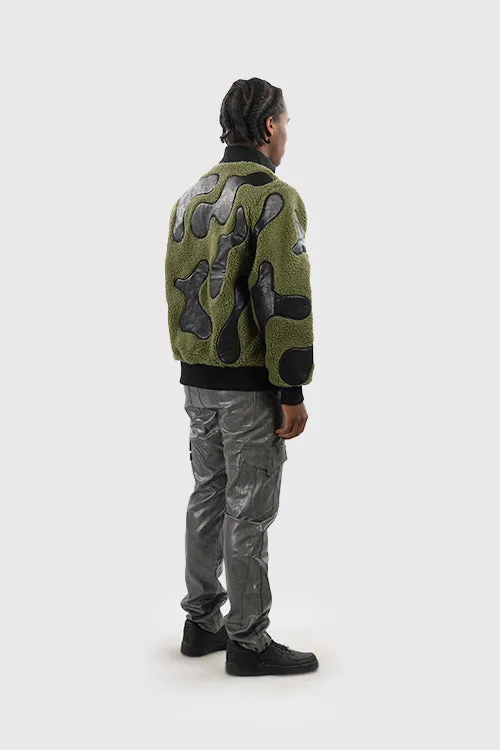 Sherpa & Faux Leather Bomber Jacket comfort fit