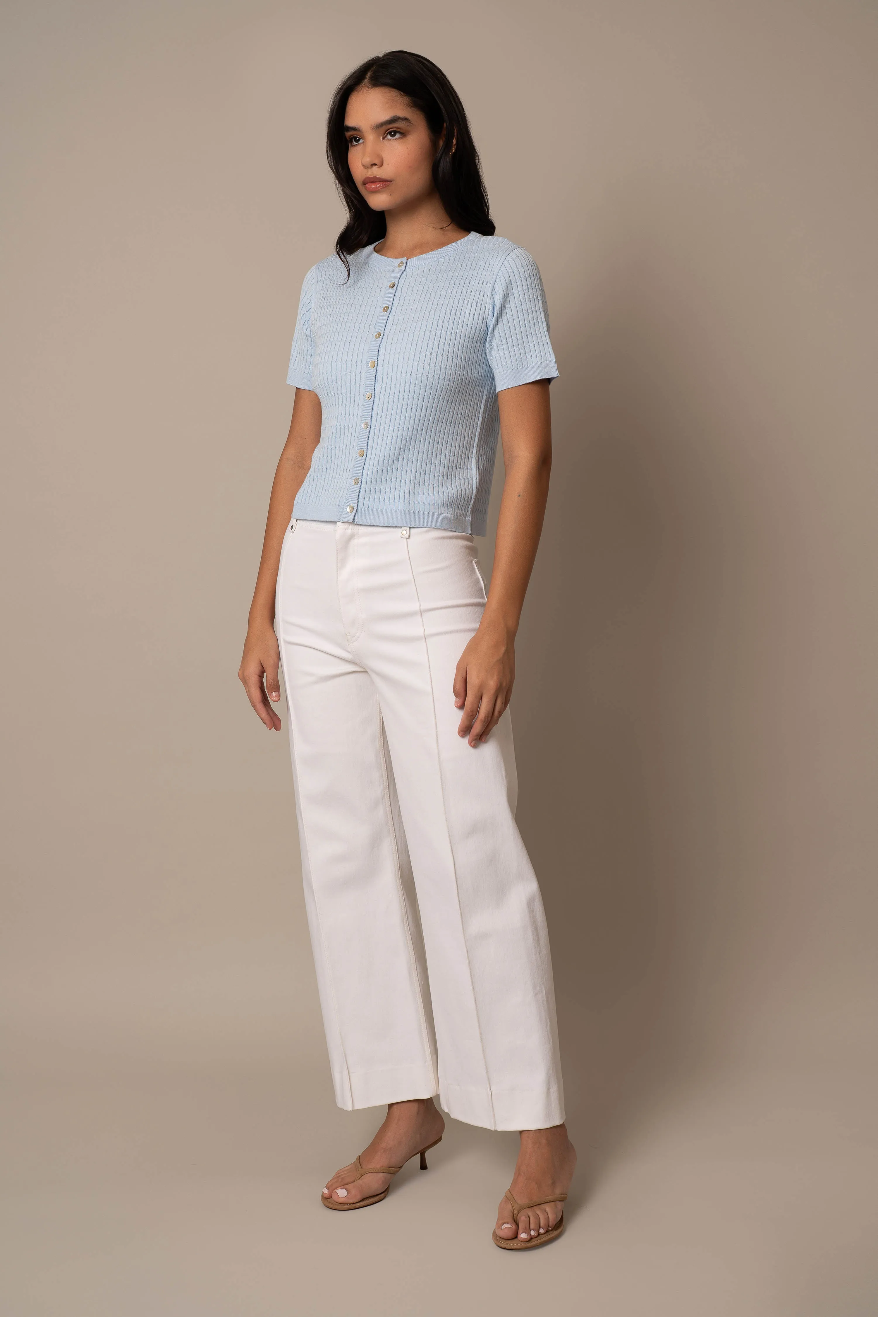 Short Sleeve Cable Cardigan indoor calm