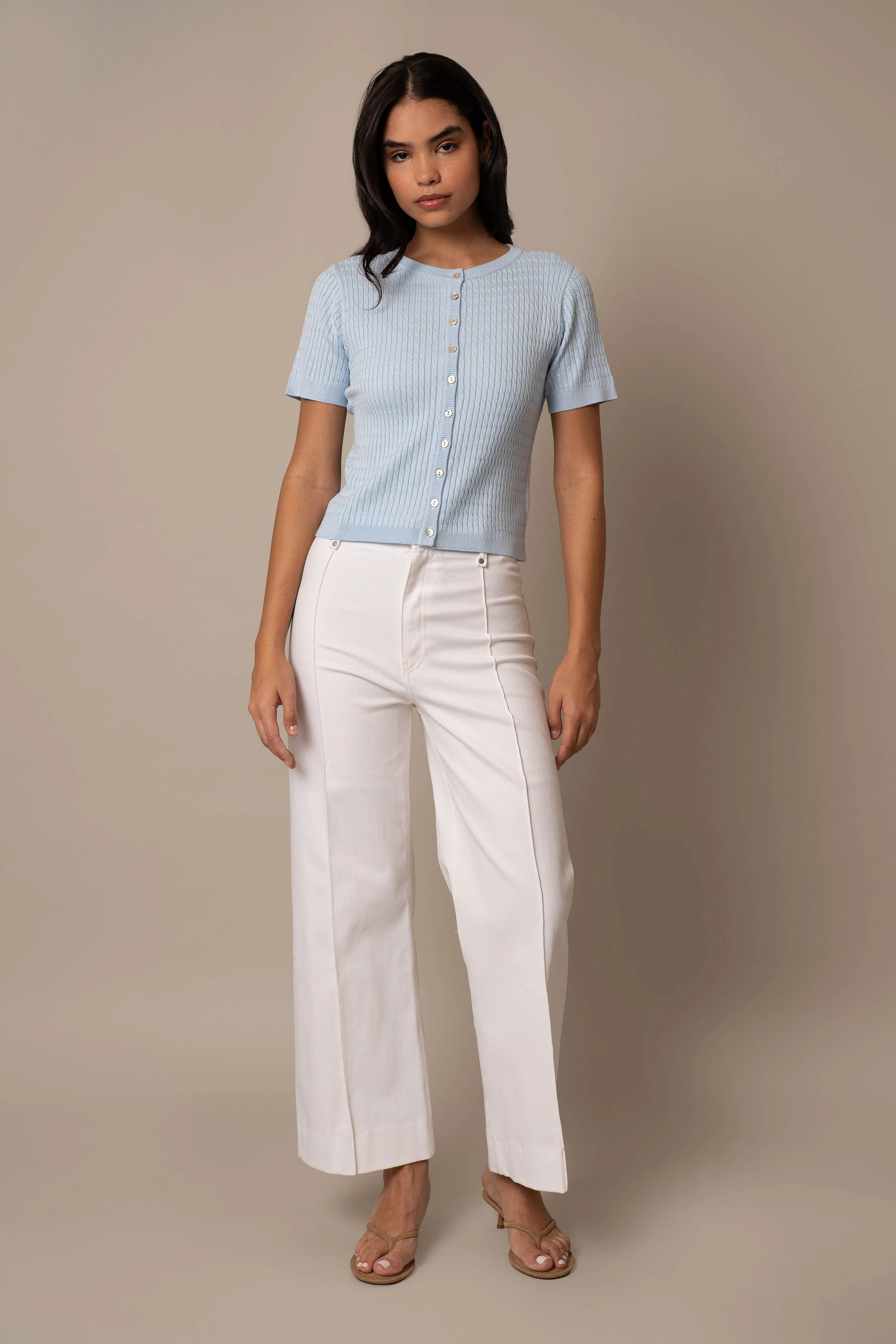Short Sleeve Cable Cardigan indoor calm