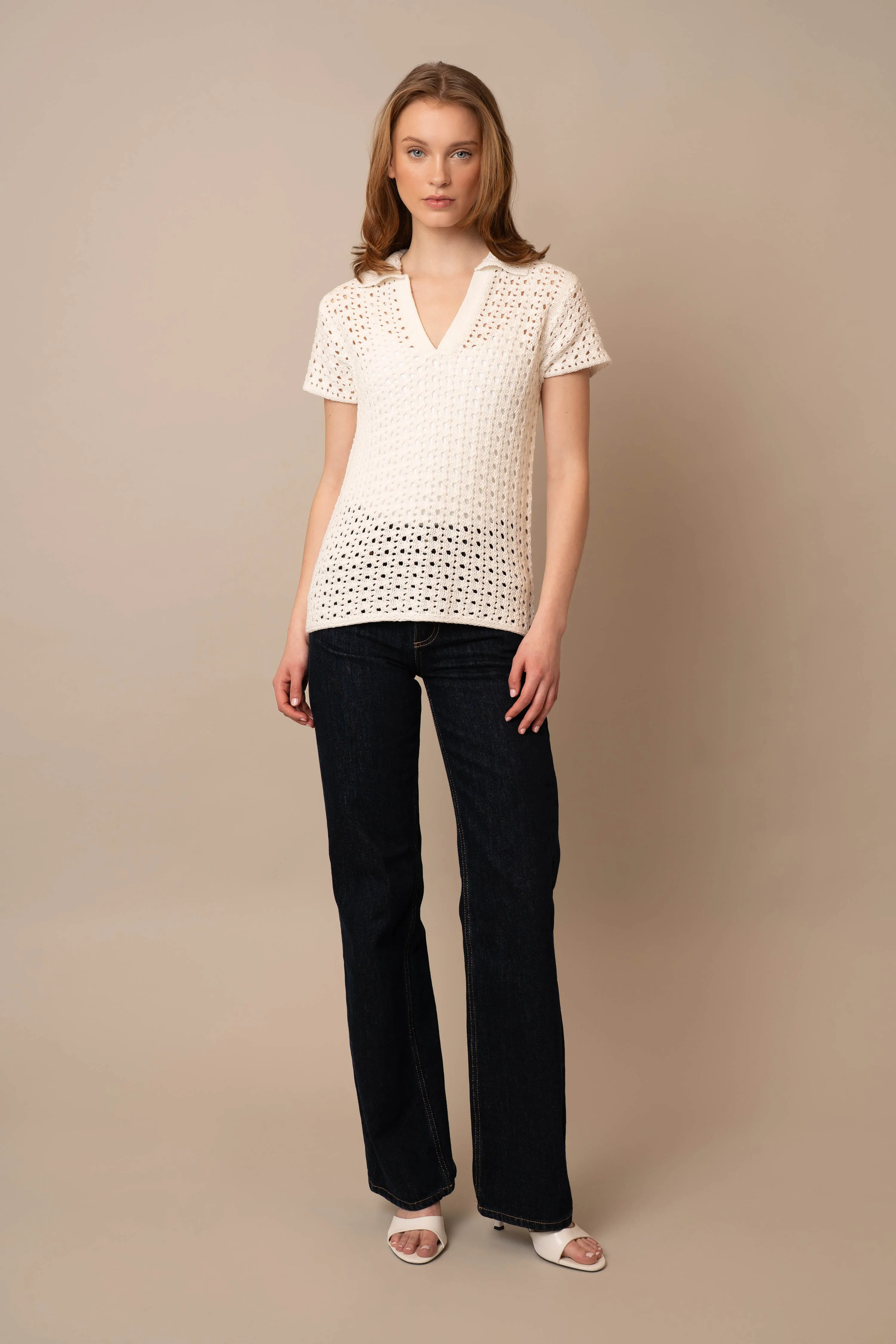 Short Sleeve Crochet Polo office layer