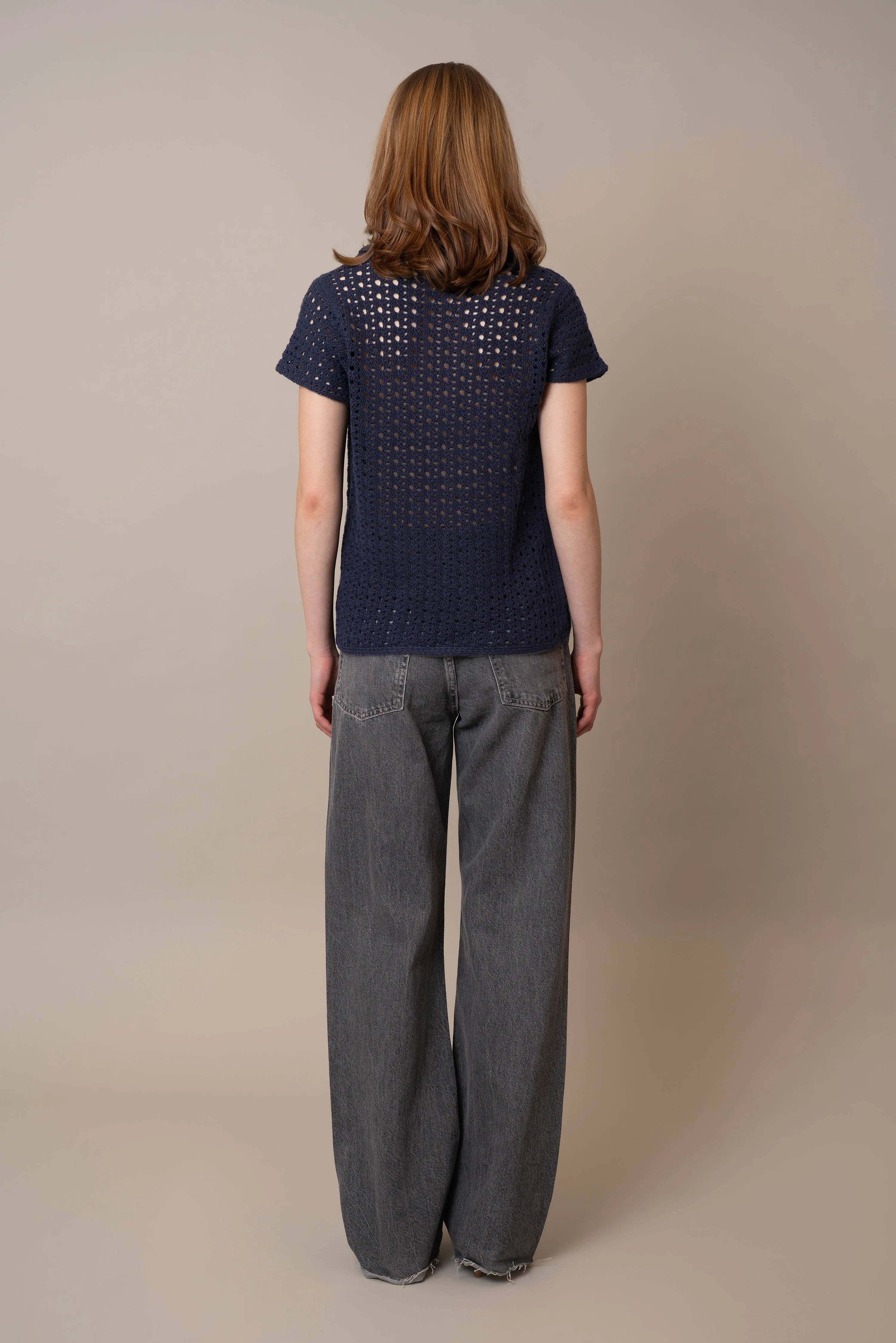 Short Sleeve Crochet Polo office layer