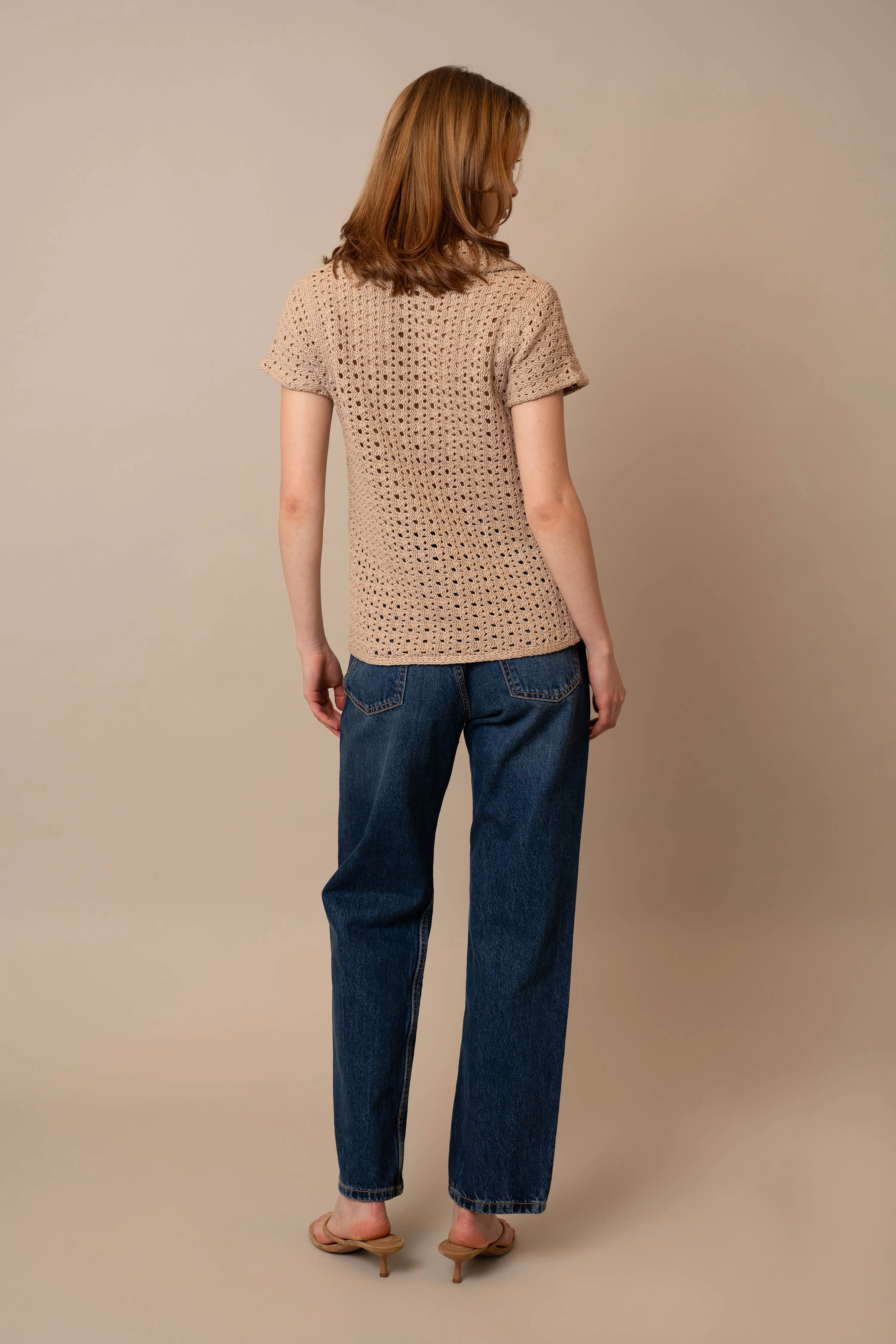 Short Sleeve Crochet Polo office layer