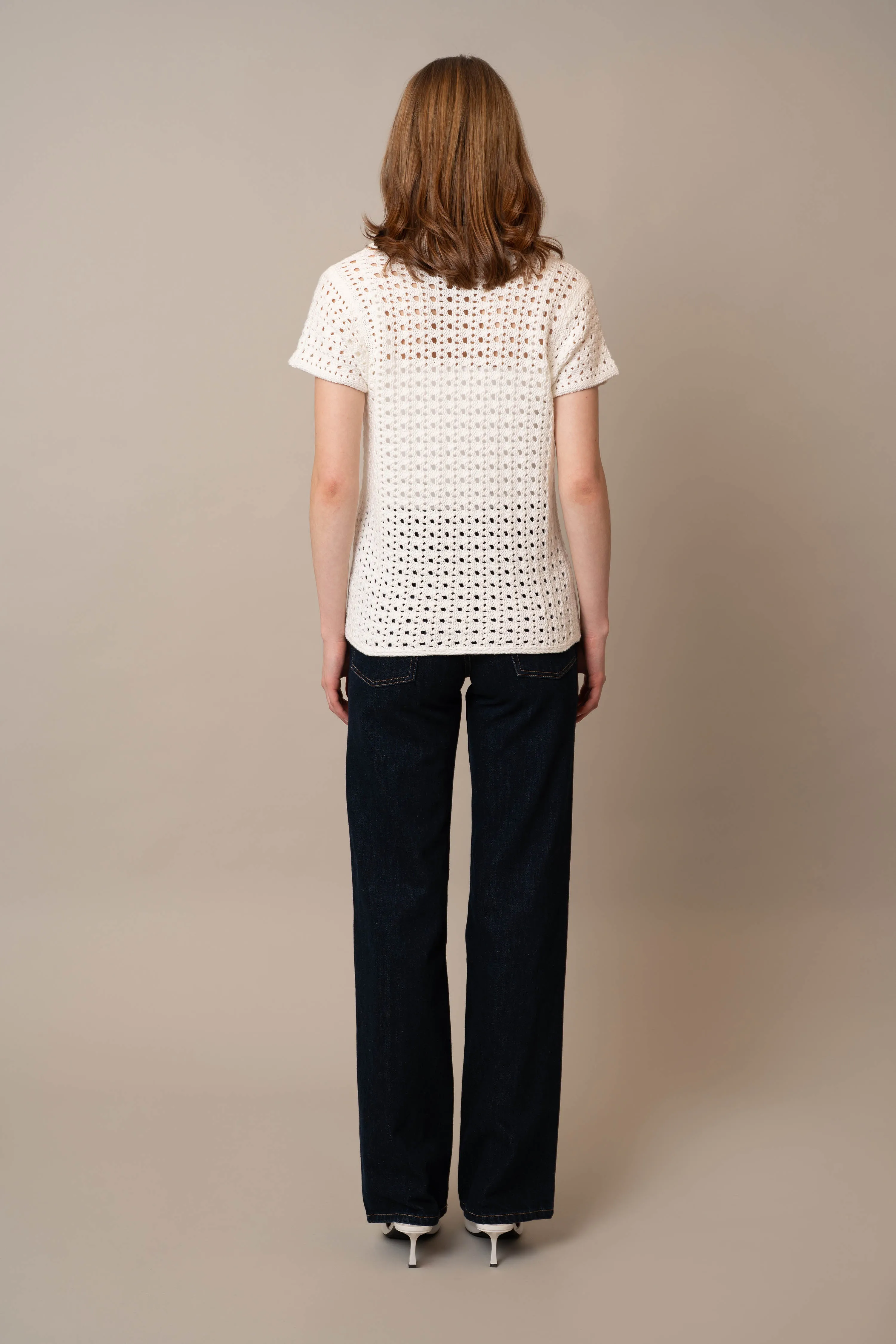 Short Sleeve Crochet Polo office layer