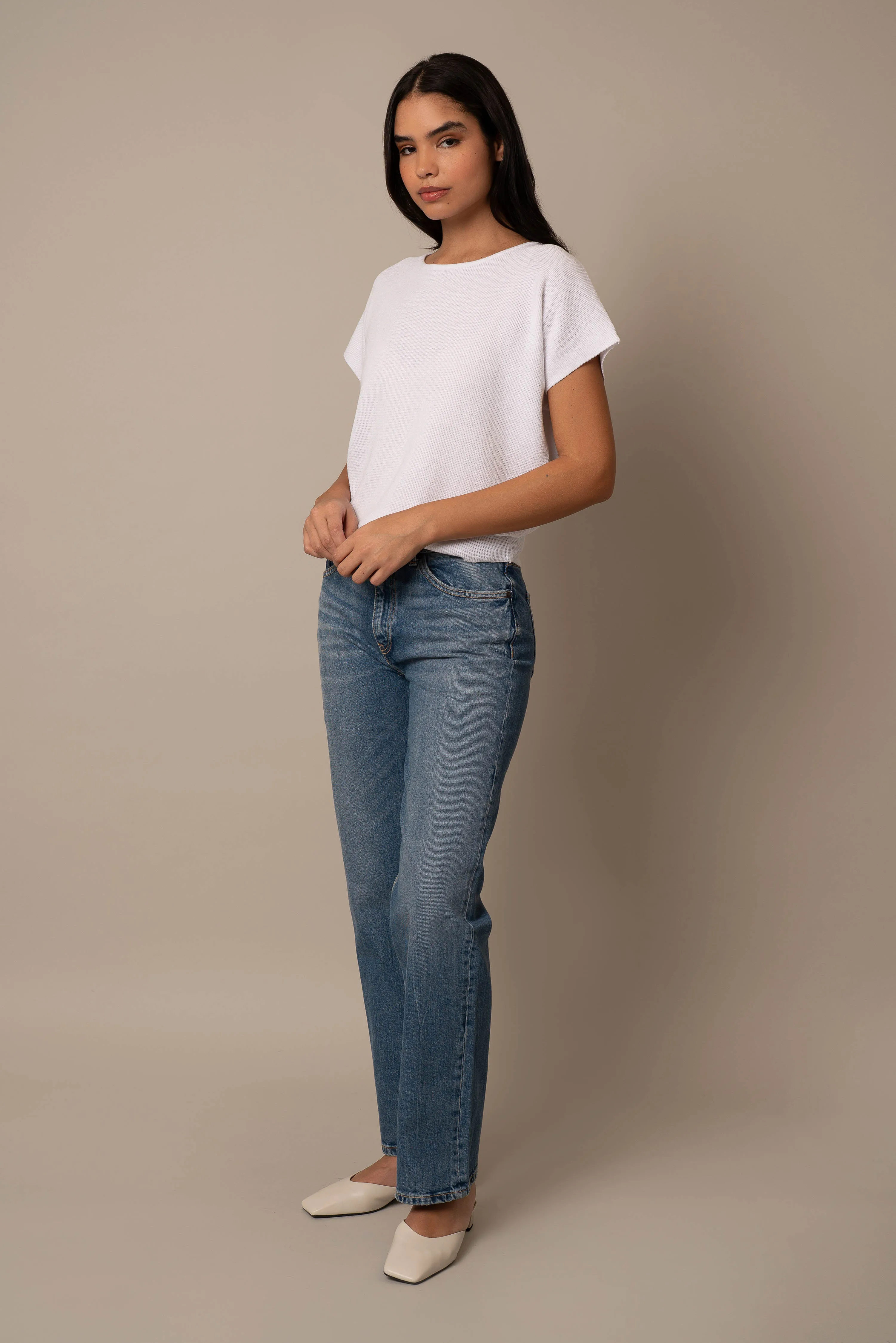 Short Sleeve Waffle Dolman visual calm
