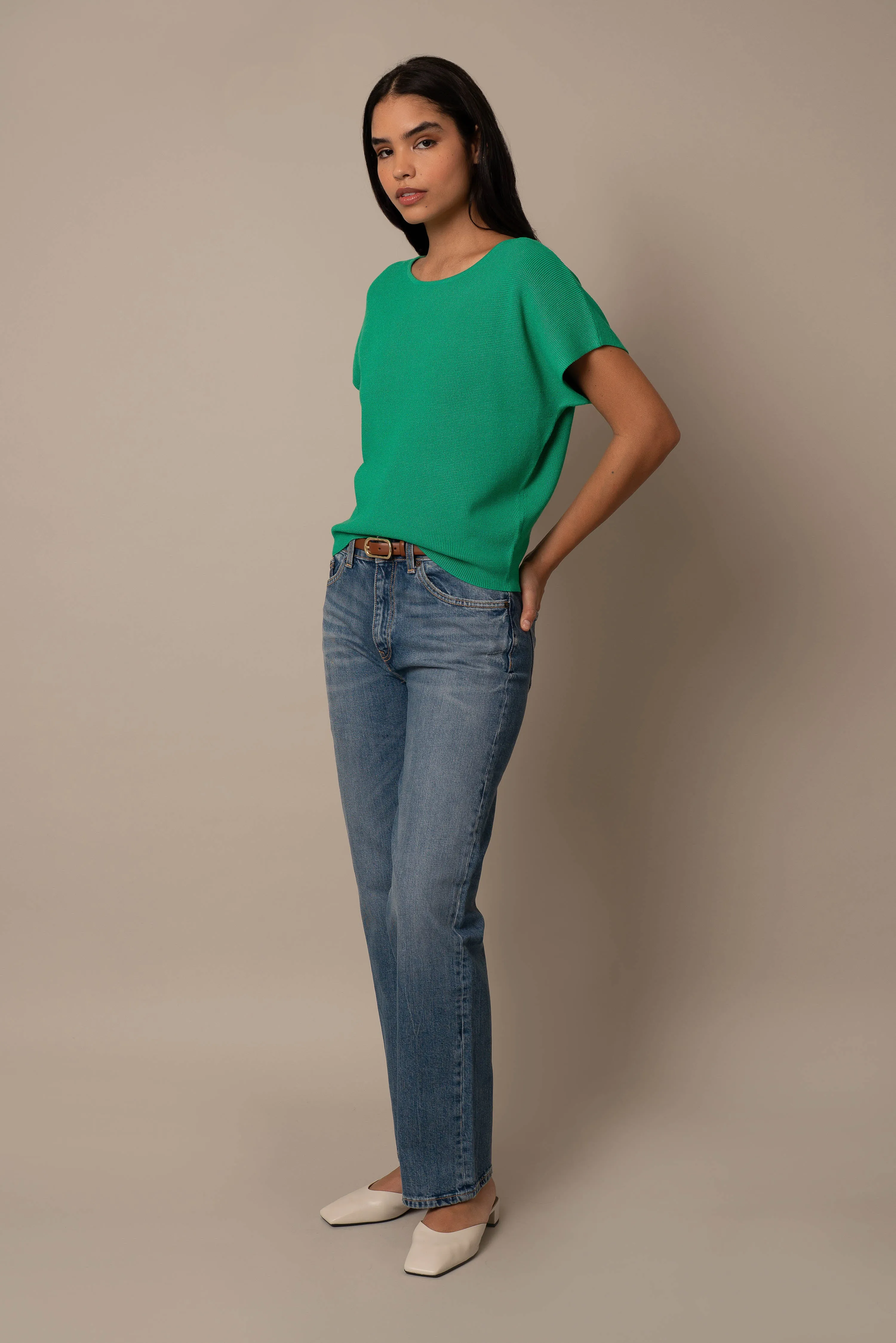 Short Sleeve Waffle Dolman visual calm