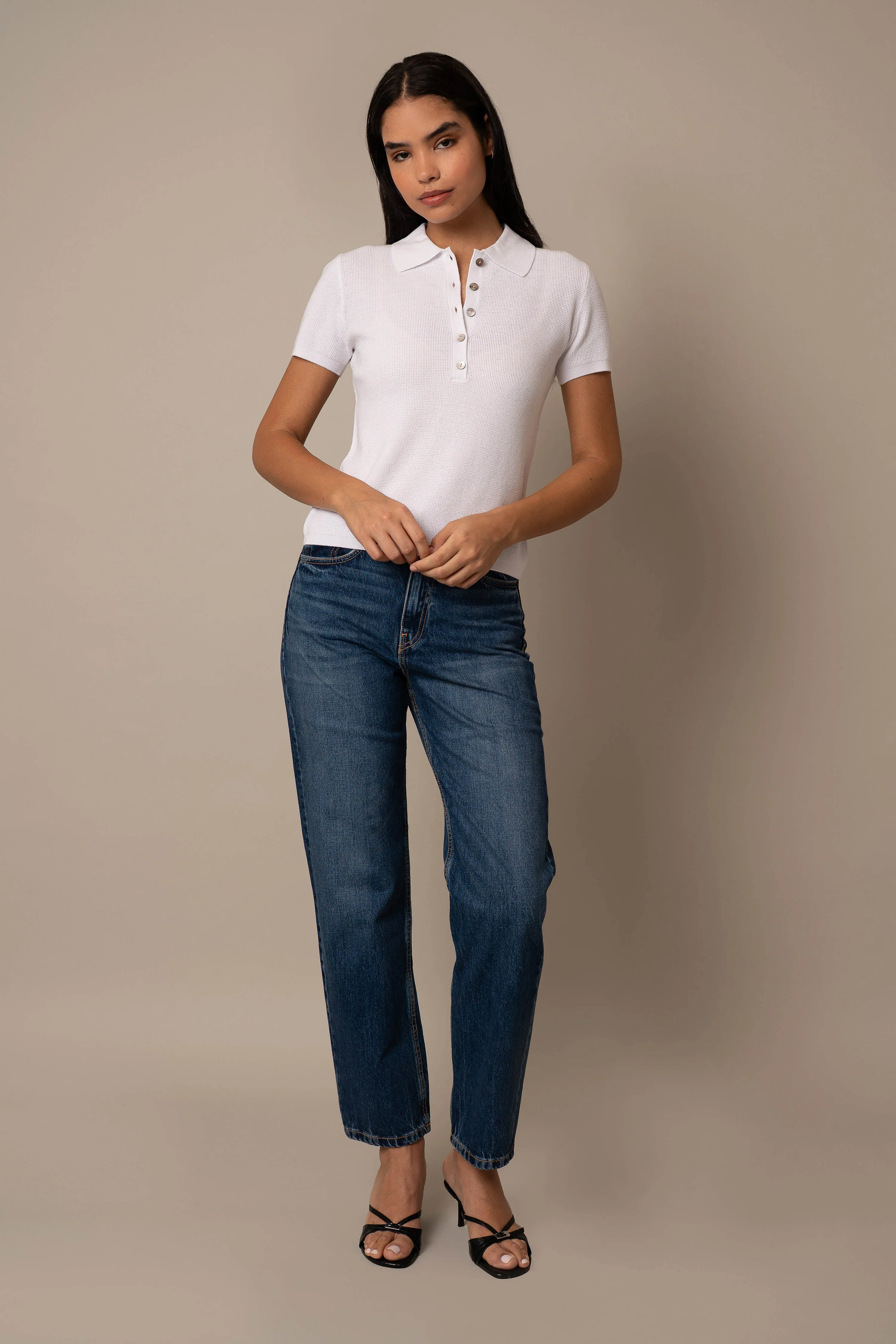 Short Sleeve Waffle Pullover airport look