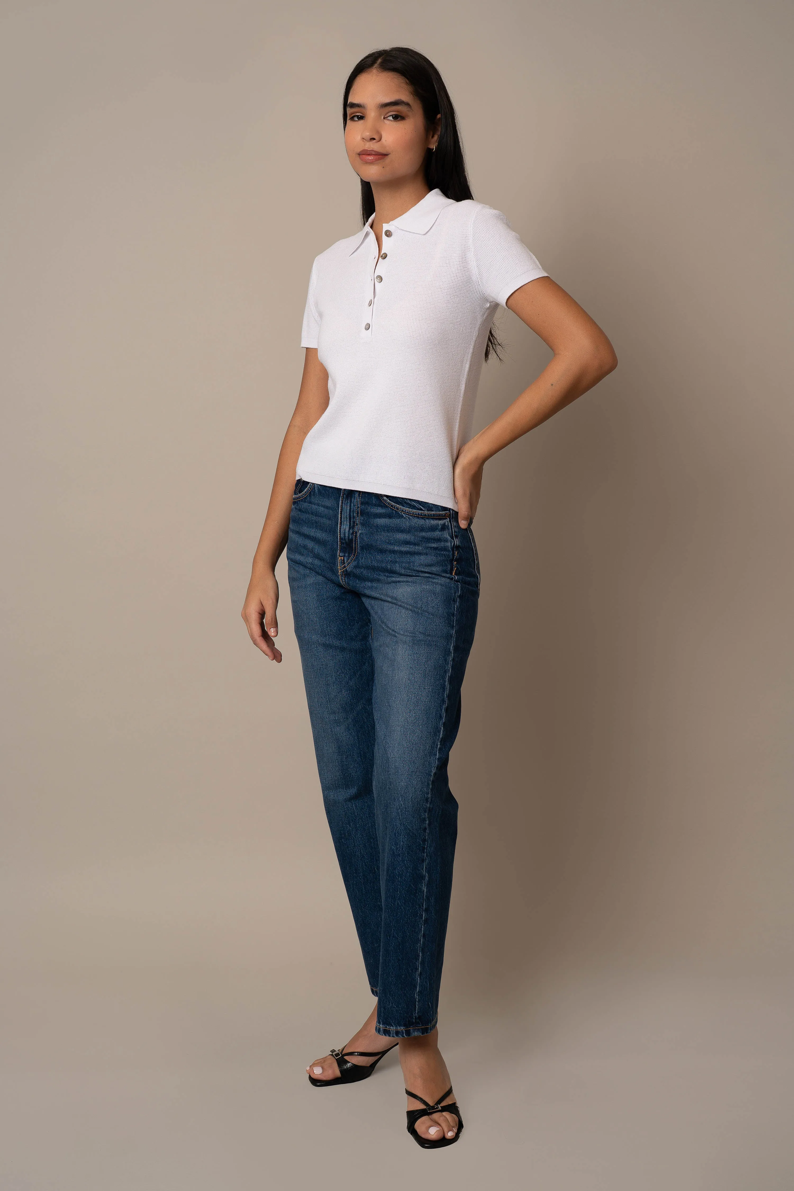 Short Sleeve Waffle Pullover airport look