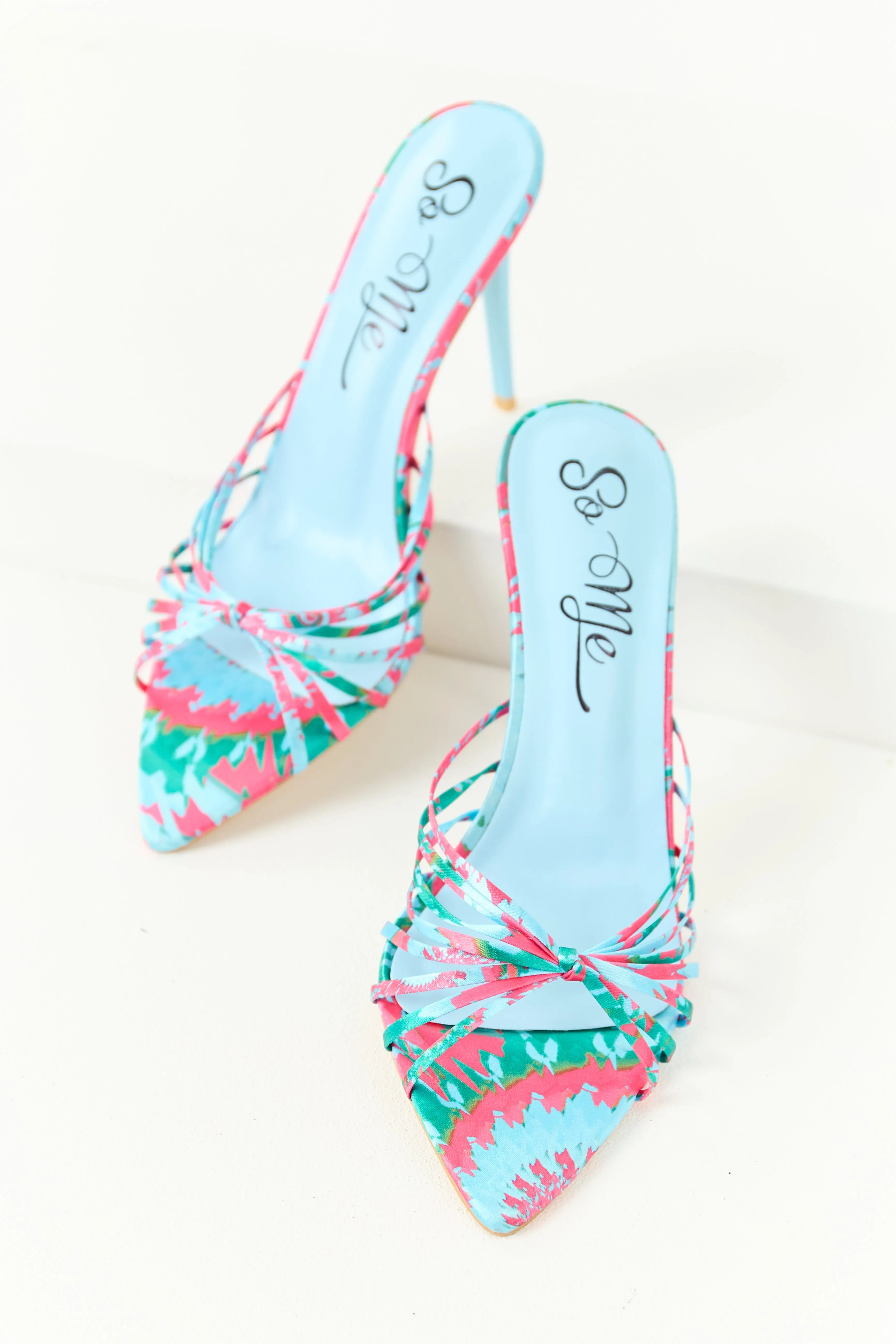 Sky Blue Abstract Print Strappy Pin Heels graceful touch