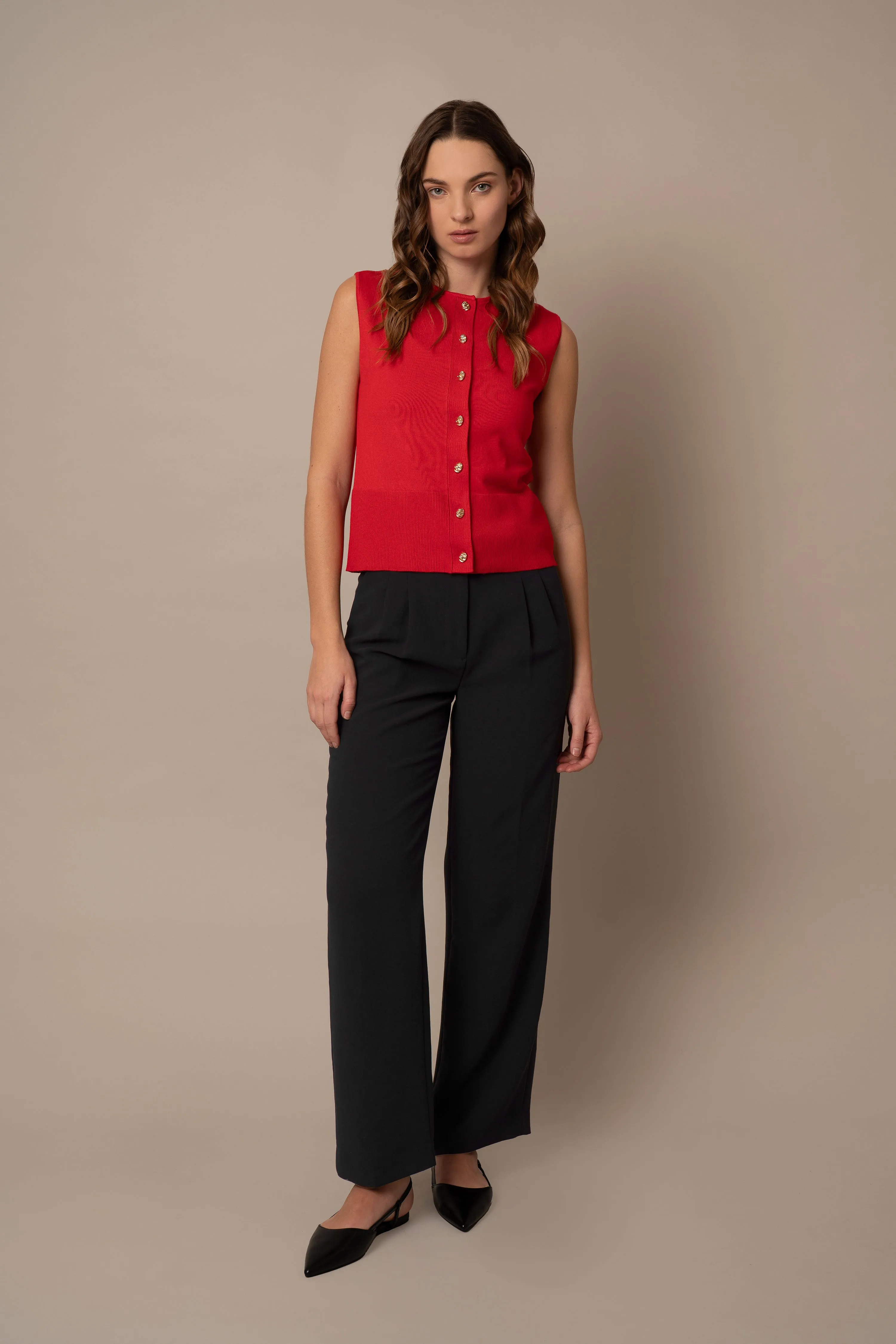 Sleeveless Button Down Cardigan minimal tone