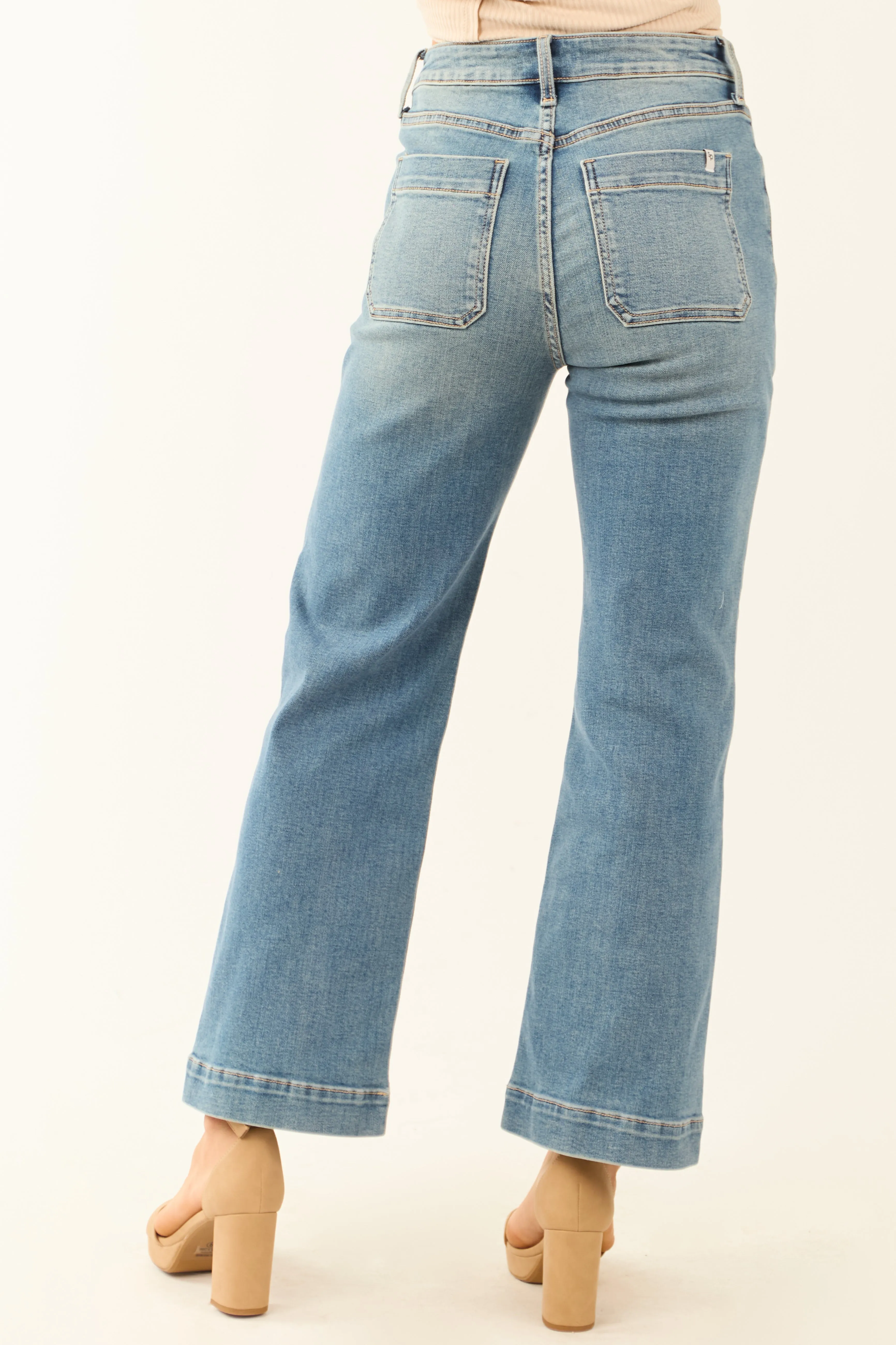 Sneak Peak Vintage Wash Wide Leg Stretchy Jeans photo helper