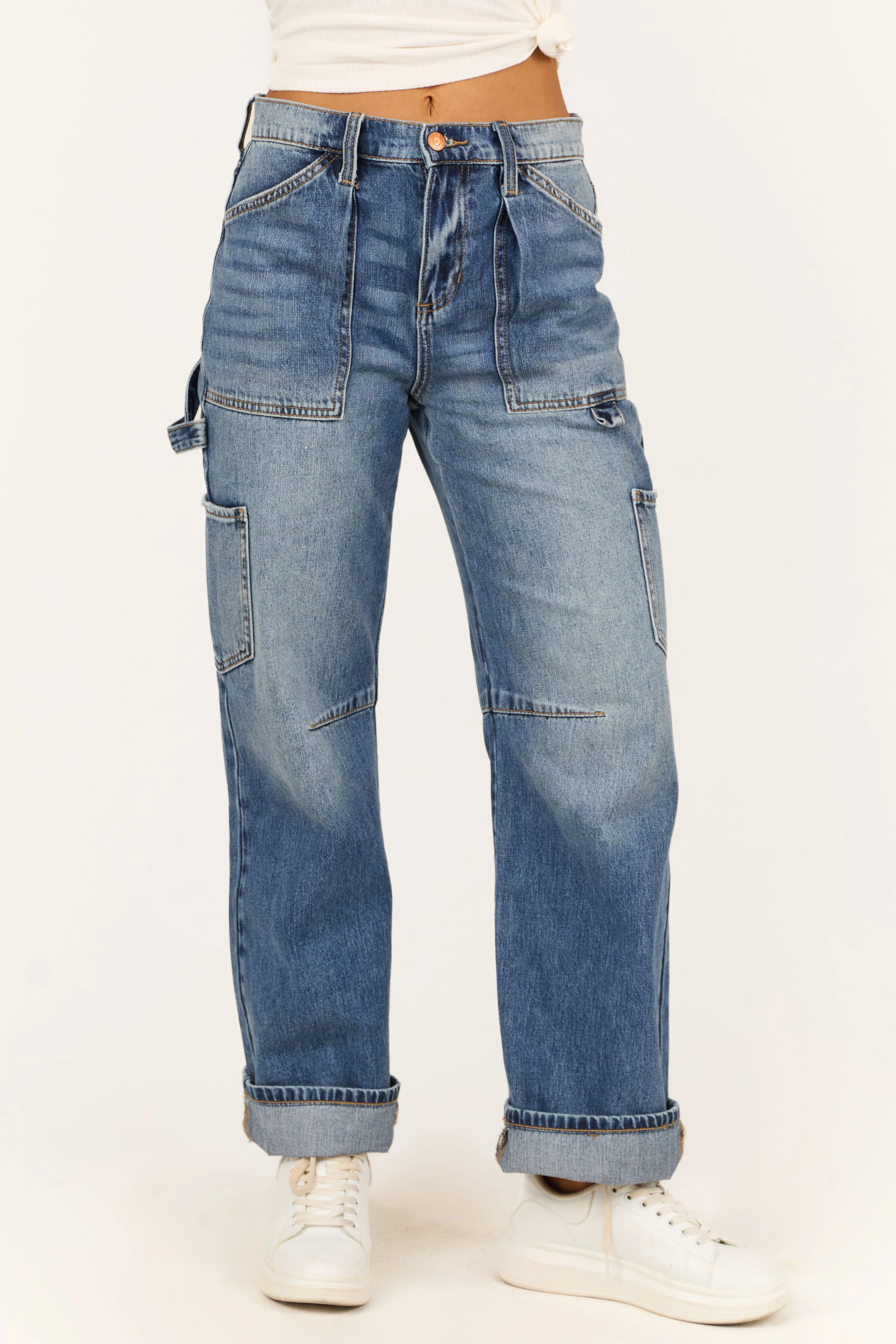 Sneak Peek Medium Wash Utility Straight Jeans vibe strong