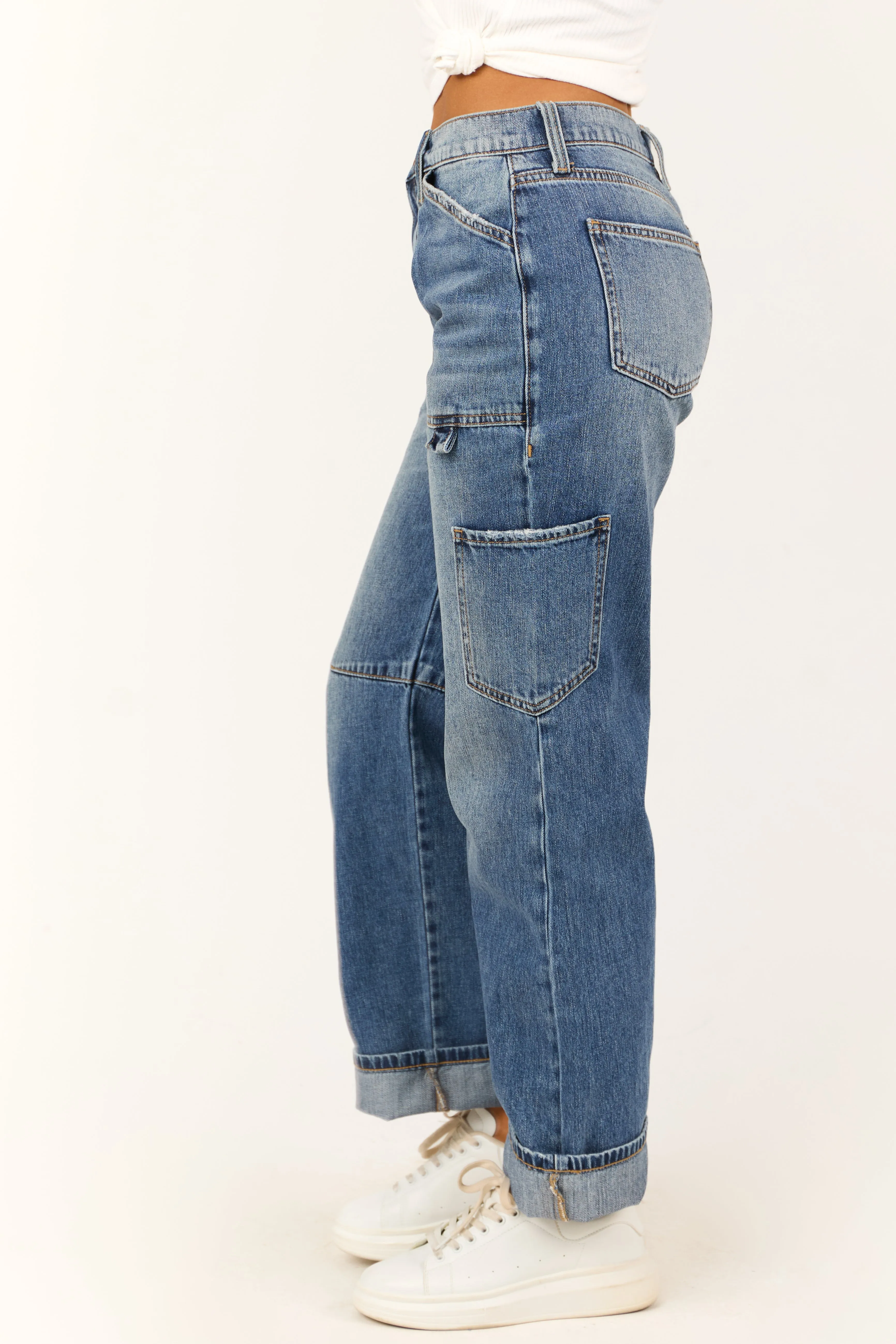 Sneak Peek Medium Wash Utility Straight Jeans vibe strong