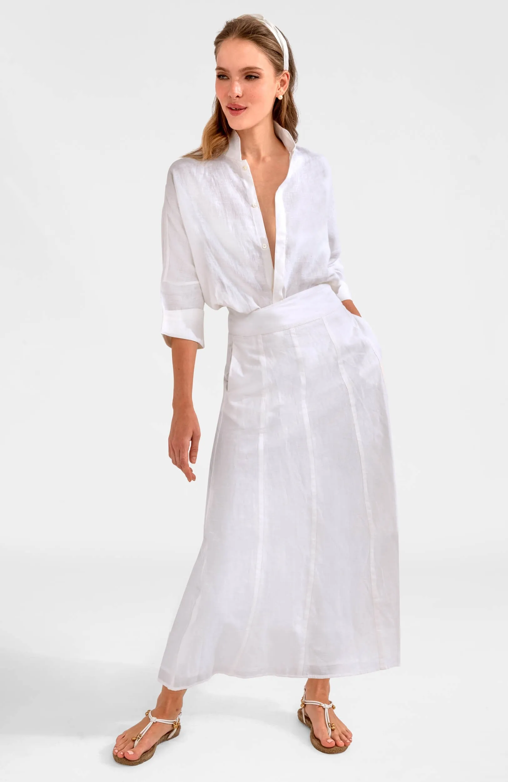 Solid Linen Gored Skirt minimalist pants