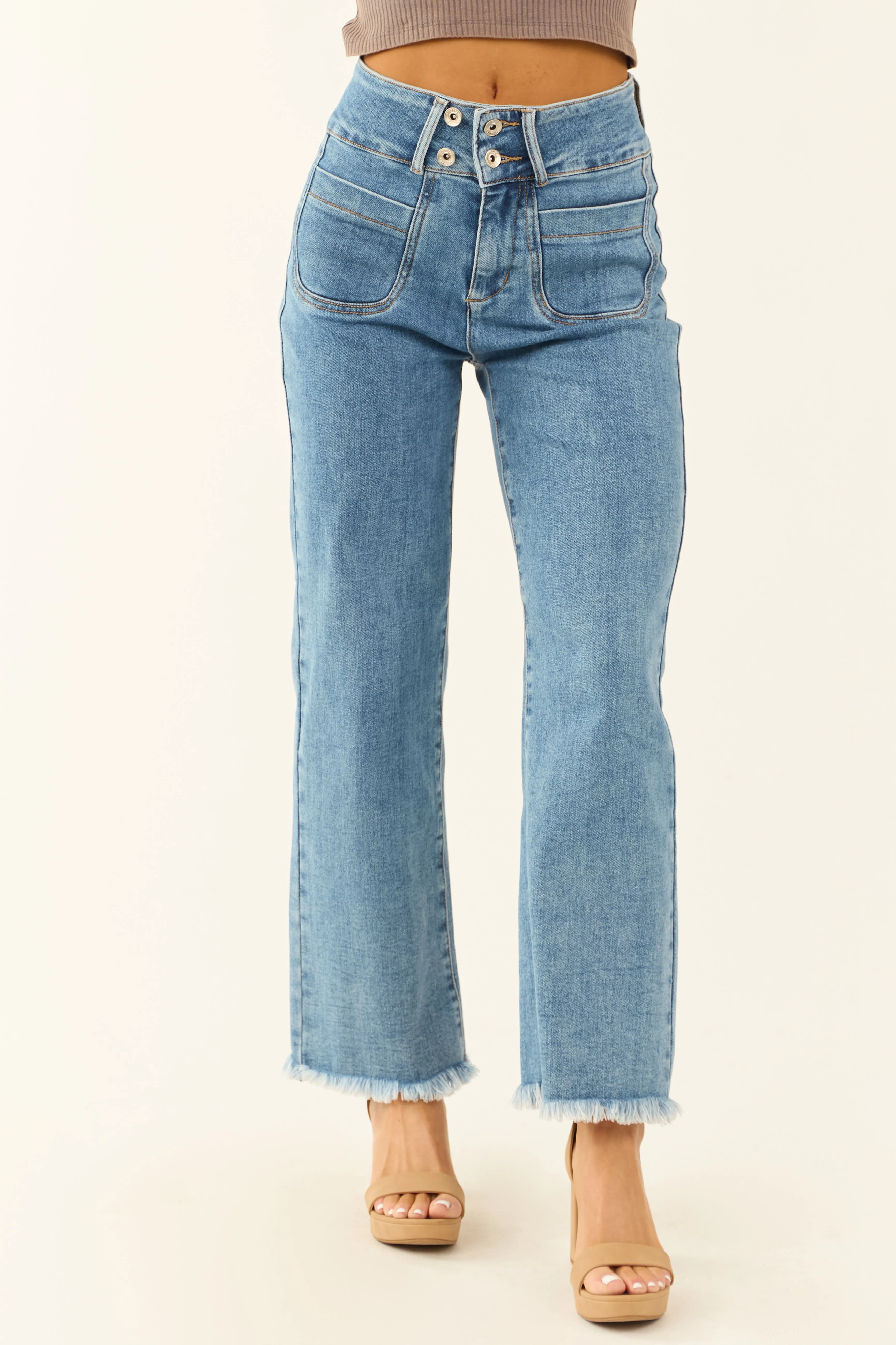 Special A High Rise Medium Wash Bootcut Ankle Jeans youth style
