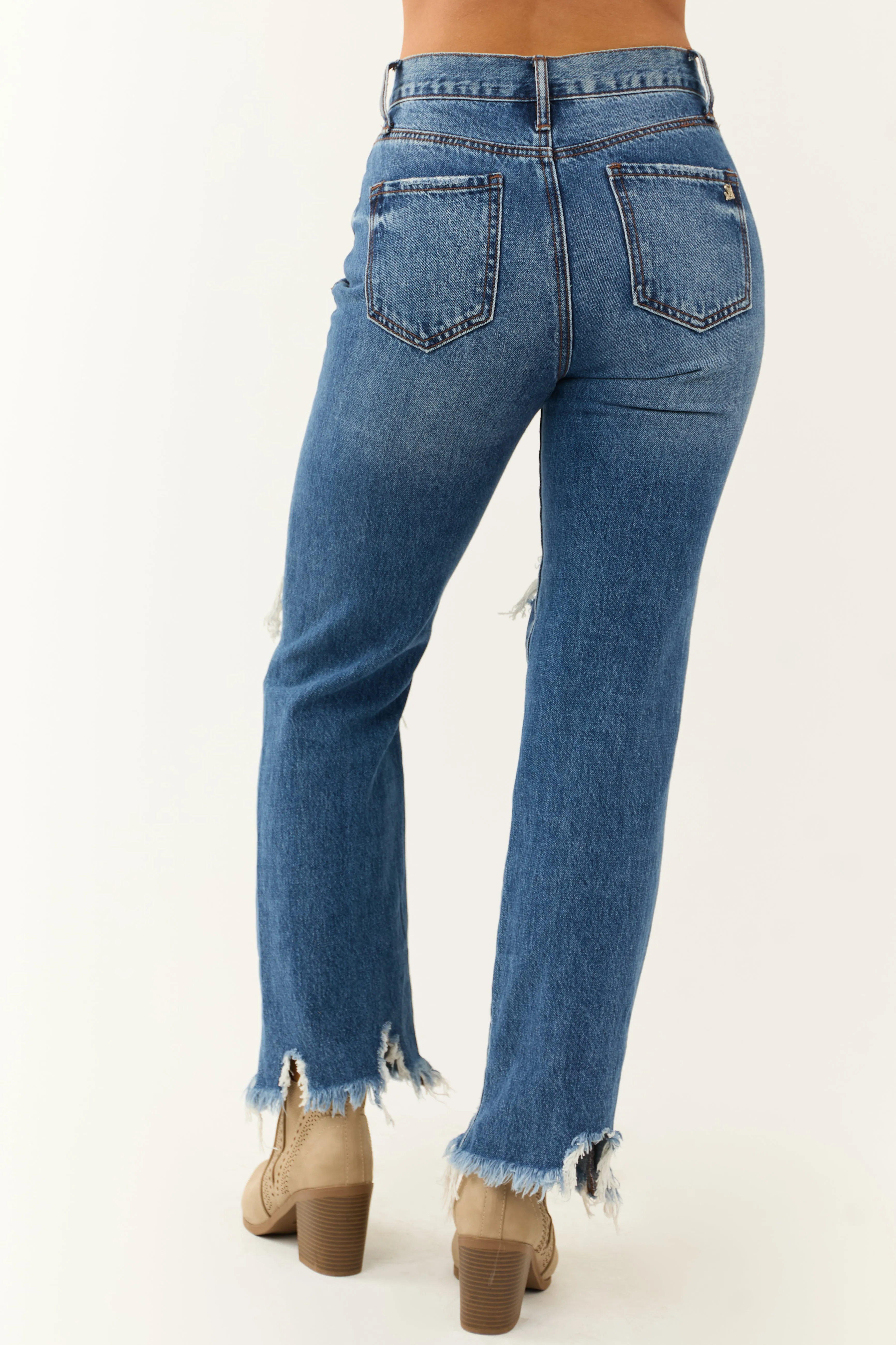 Special A Medium Washed Shark Bite Hem Distressed Jeans look tool