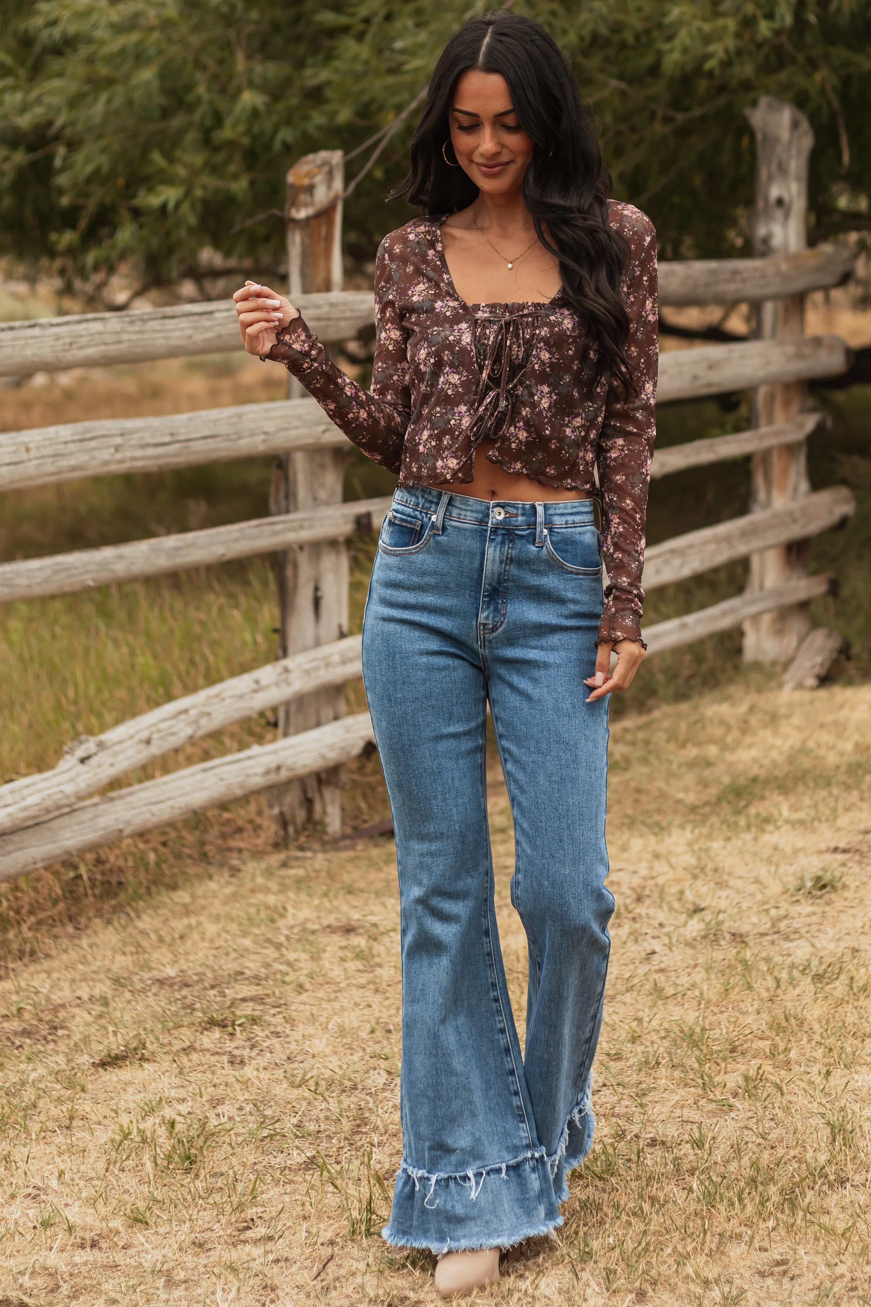 Special A Tummy Control Ruffle Flare Stretchy Jeans visual guide
