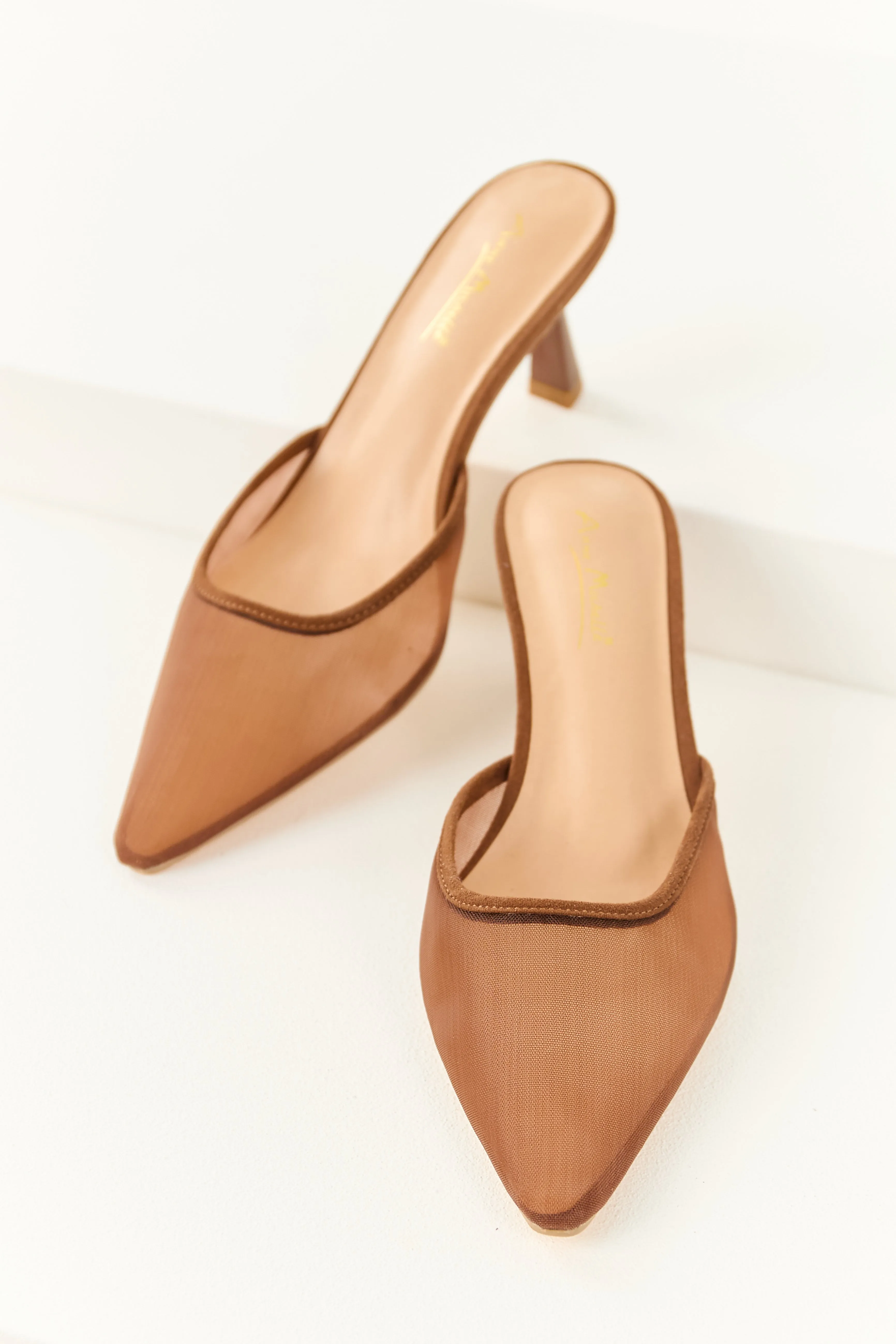 Spice Mesh Pointed Toe Faux Suede Trim Kitten Heels urban beauty