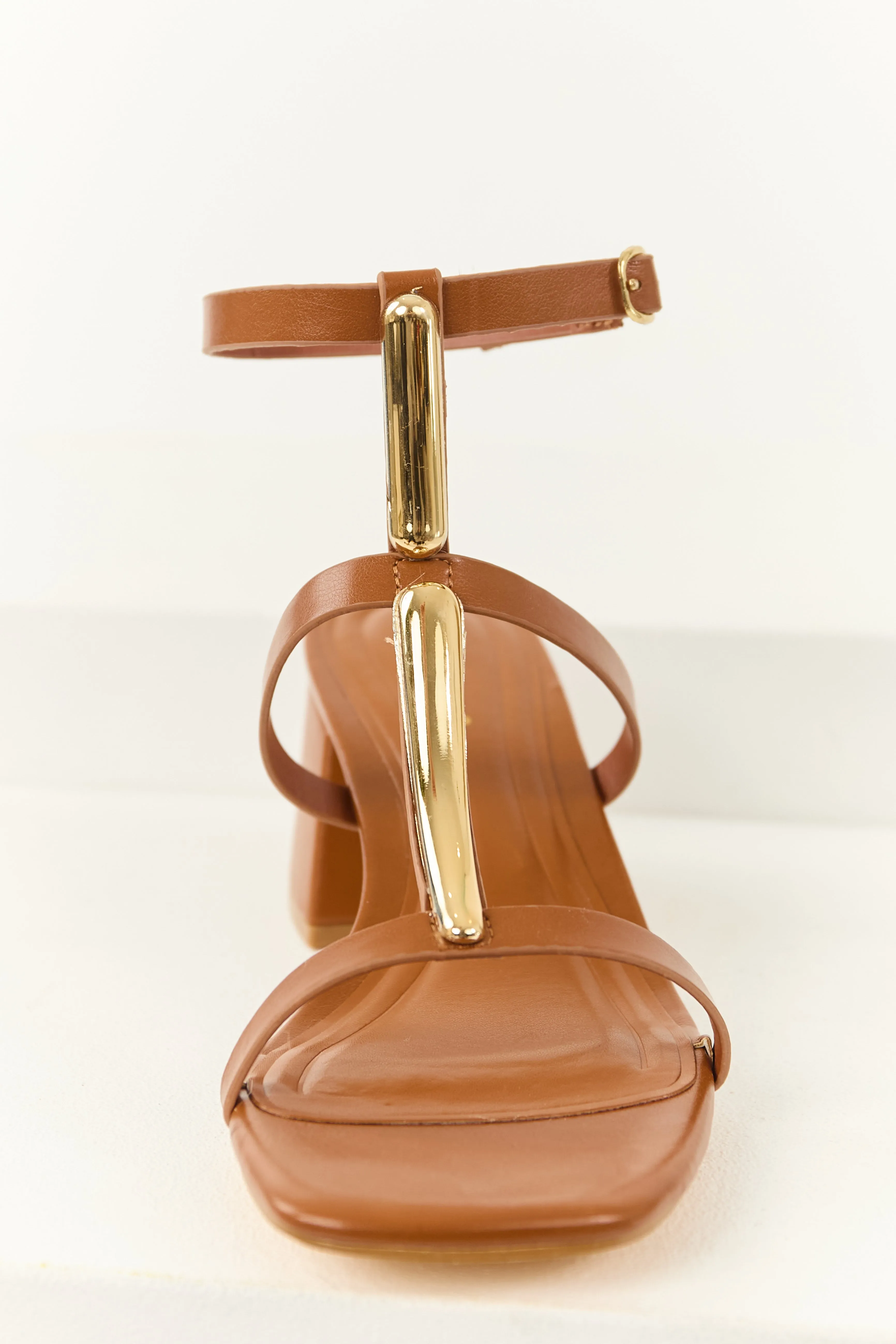 Spice T Strap Gold Accent Block Heels refined edge