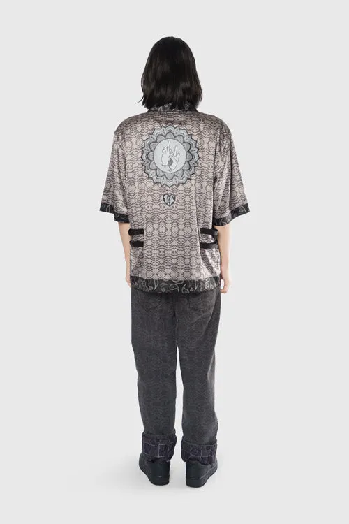 Still Find Peace Button Up Silk Shirt street fashion