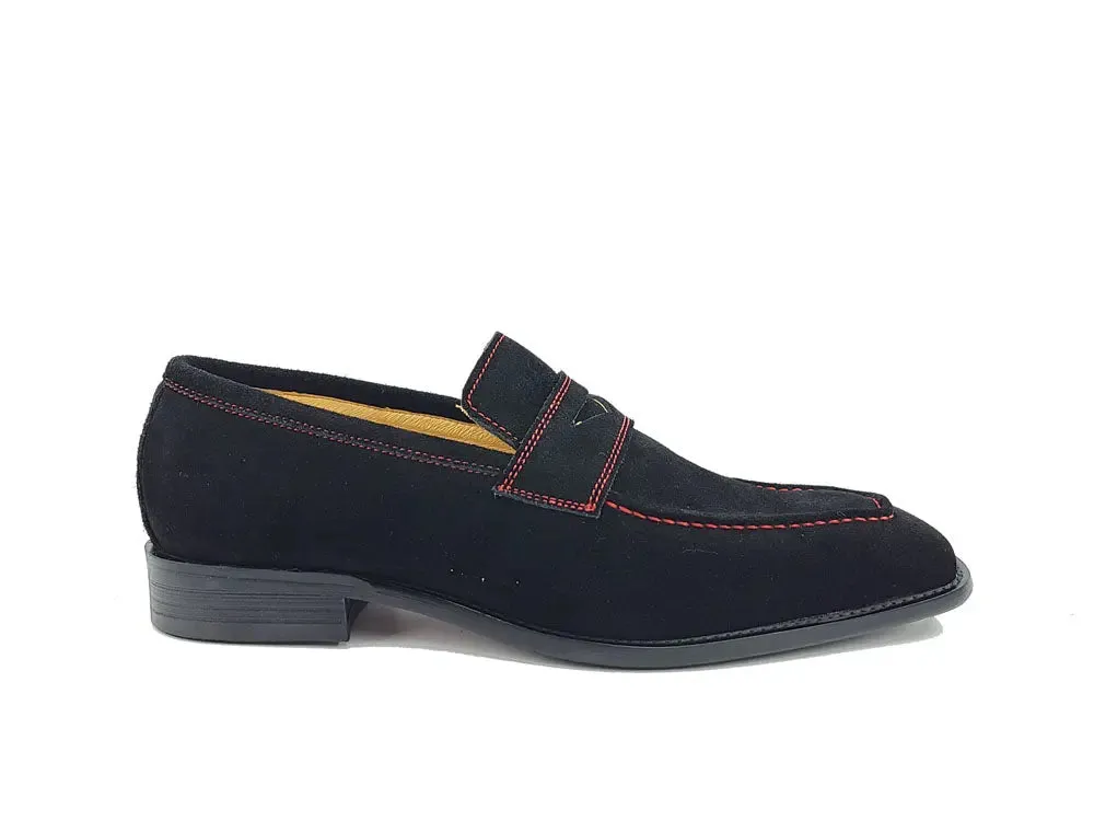 Suede Penny Loafer contrast stitching outfit flow