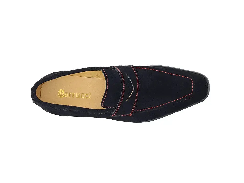Suede Penny Loafer contrast stitching outfit flow