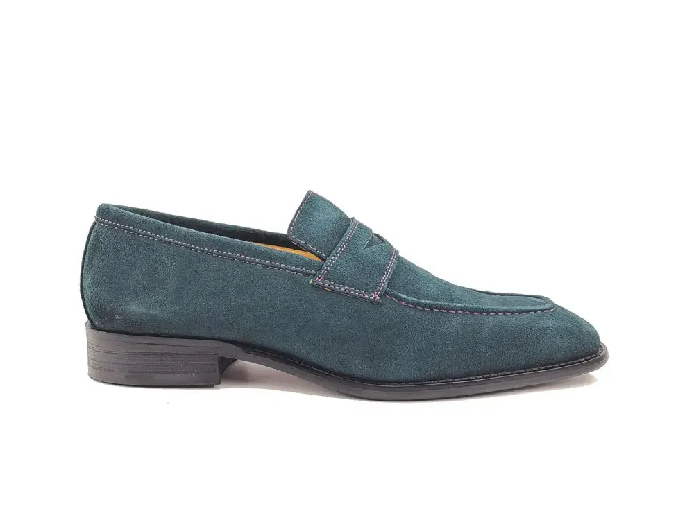Suede Penny Loafer contrast stitching outfit flow