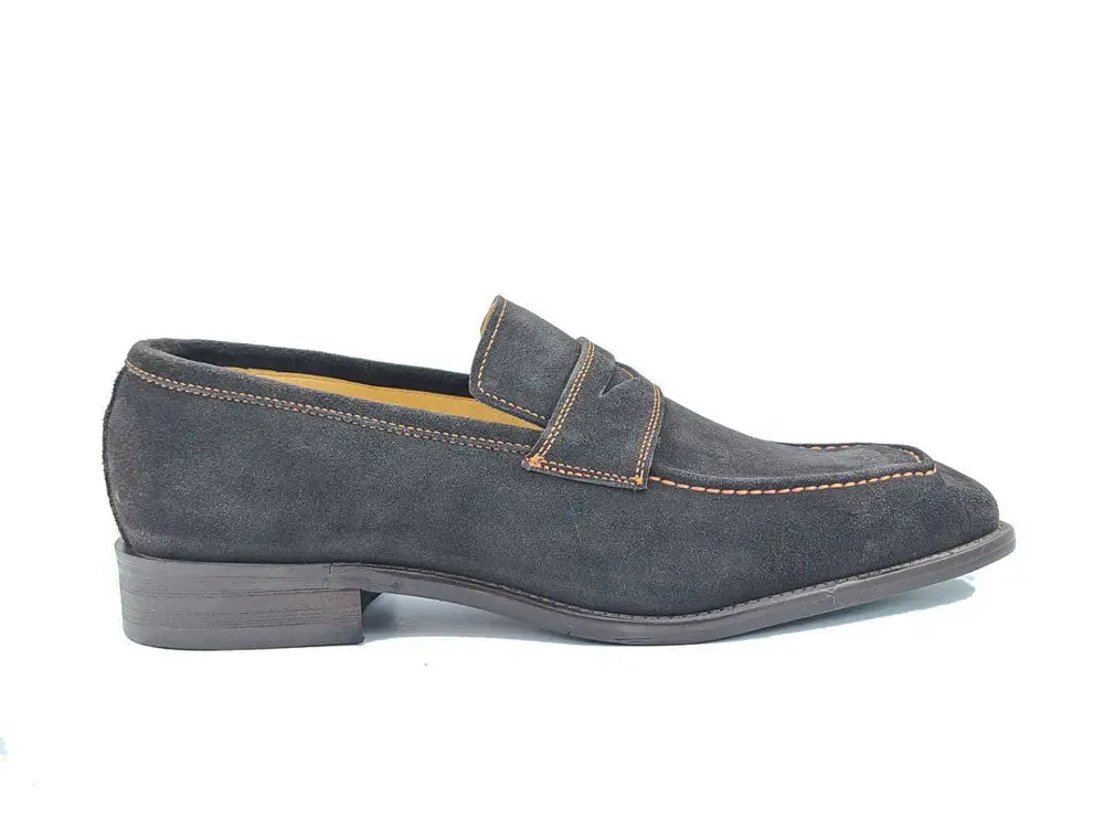 Suede Penny Loafer contrast stitching outfit flow