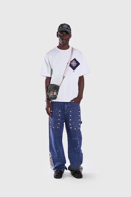 Tapestry Pattern Flared Denim Jeans multi style