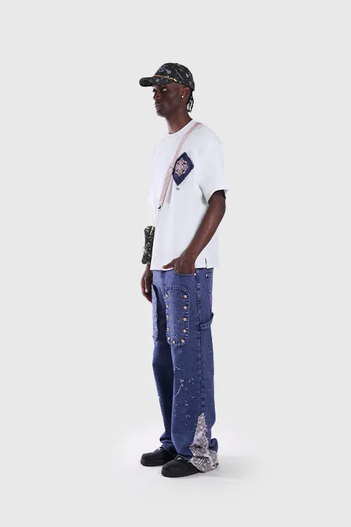 Tapestry Pattern Flared Denim Jeans multi style