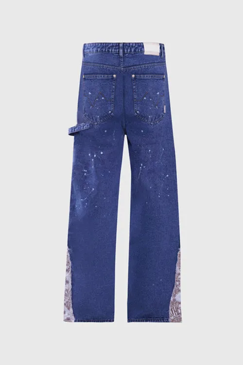 Tapestry Pattern Flared Denim Jeans multi style