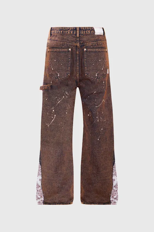 Tapestry Pattern Flared Denim Jeans style flow
