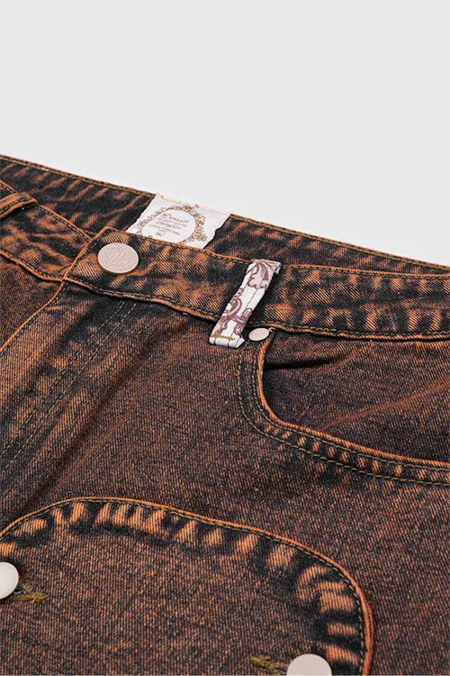 Tapestry Pattern Flared Denim Jeans style flow