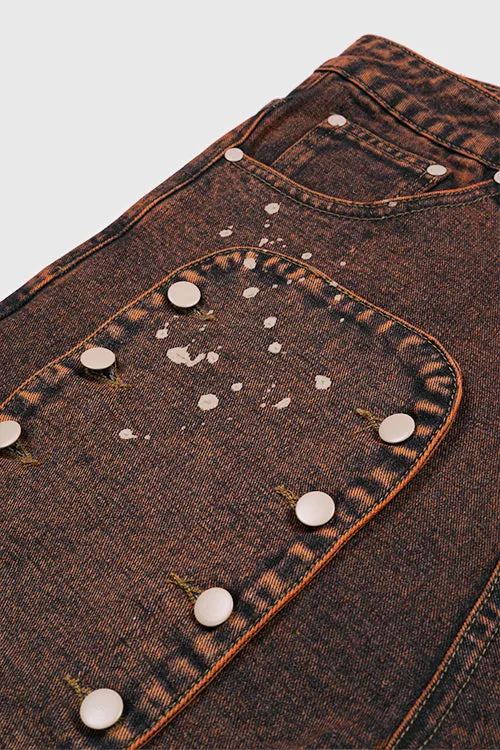 Tapestry Pattern Flared Denim Jeans style flow
