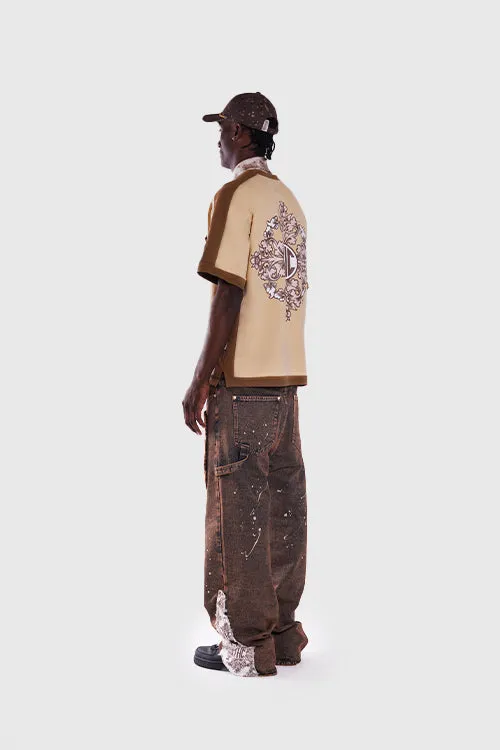 Tapestry Pattern Flared Denim Jeans style flow