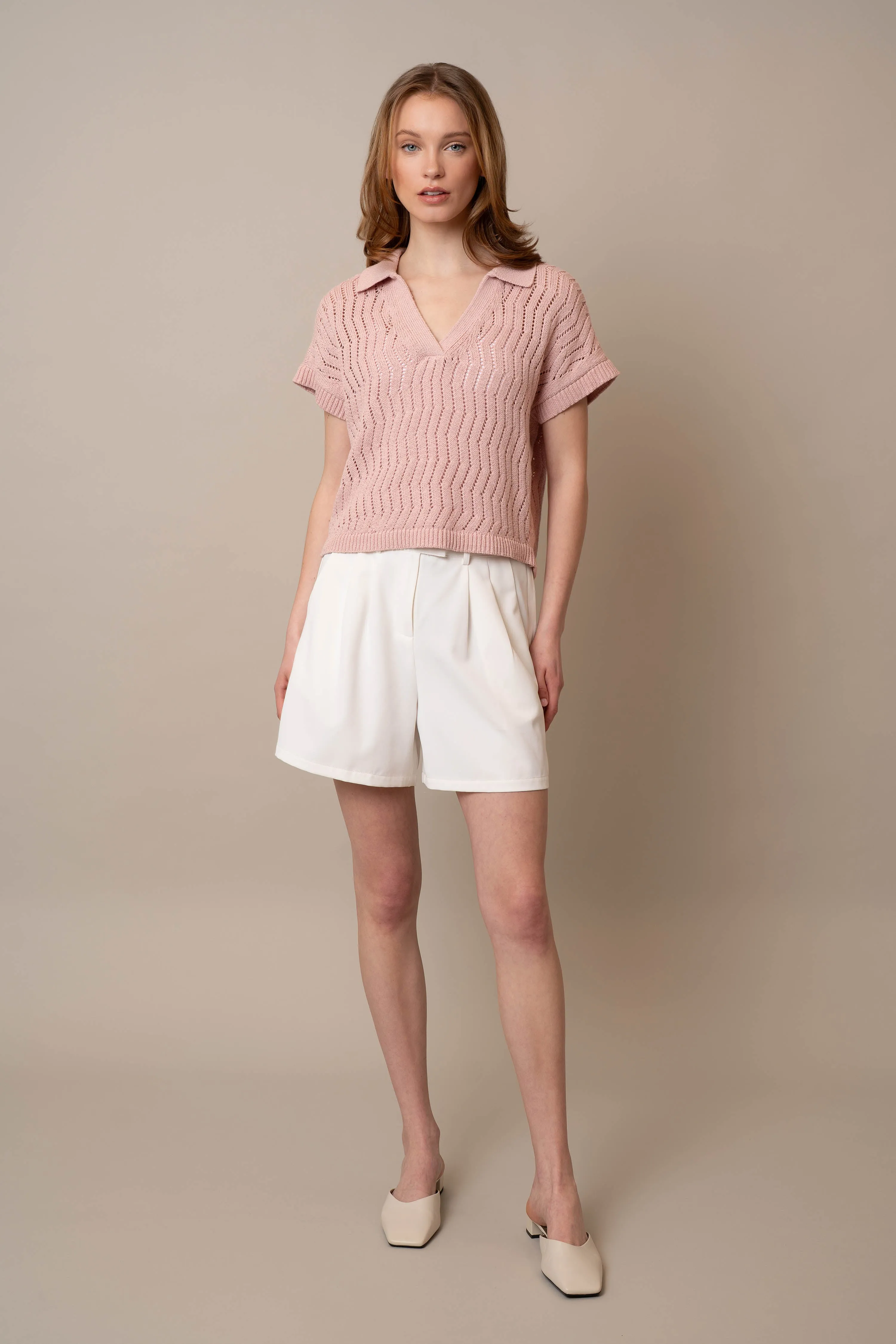 V-Neck Polo Sweater neutral tones