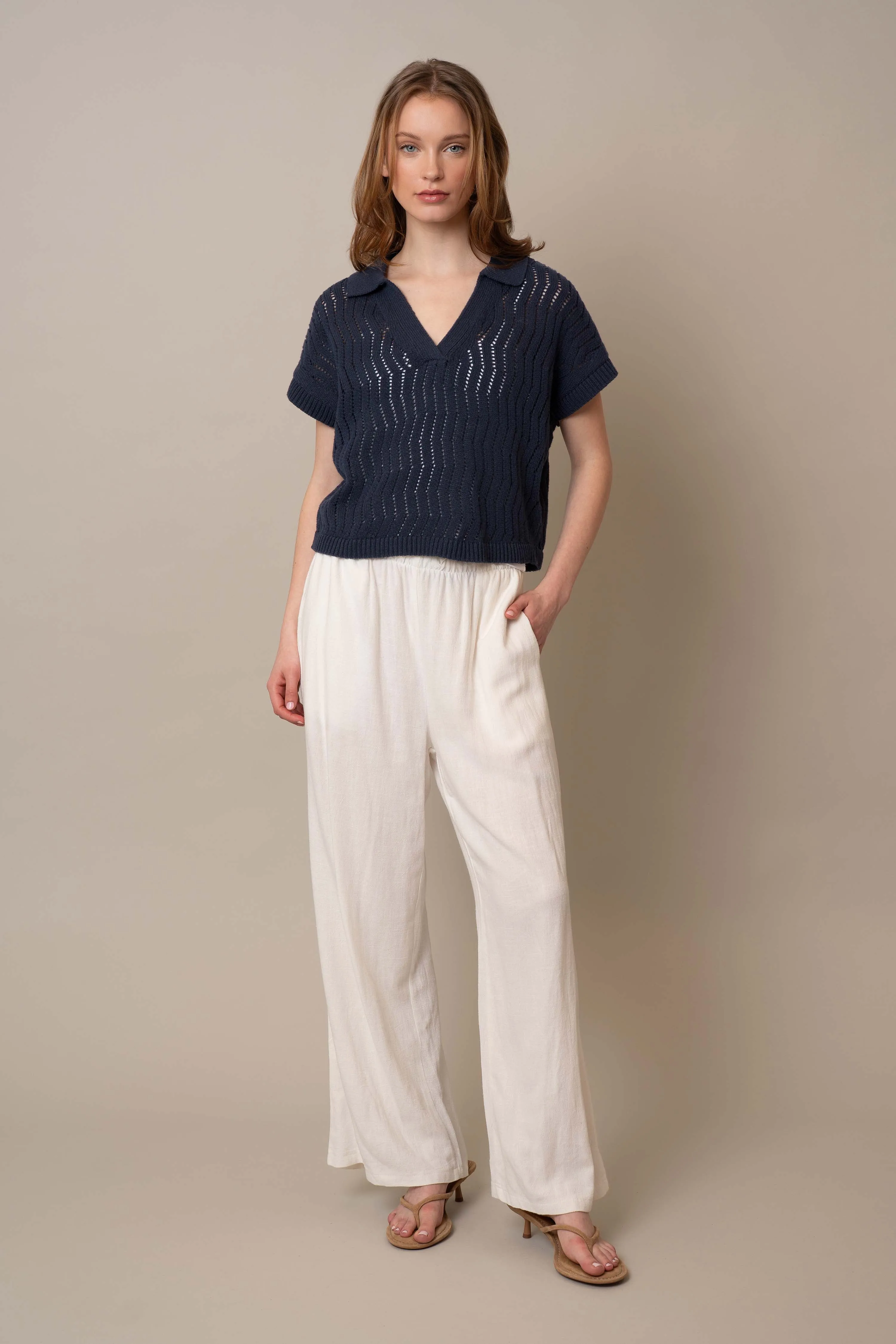 V-Neck Polo Sweater neutral tones