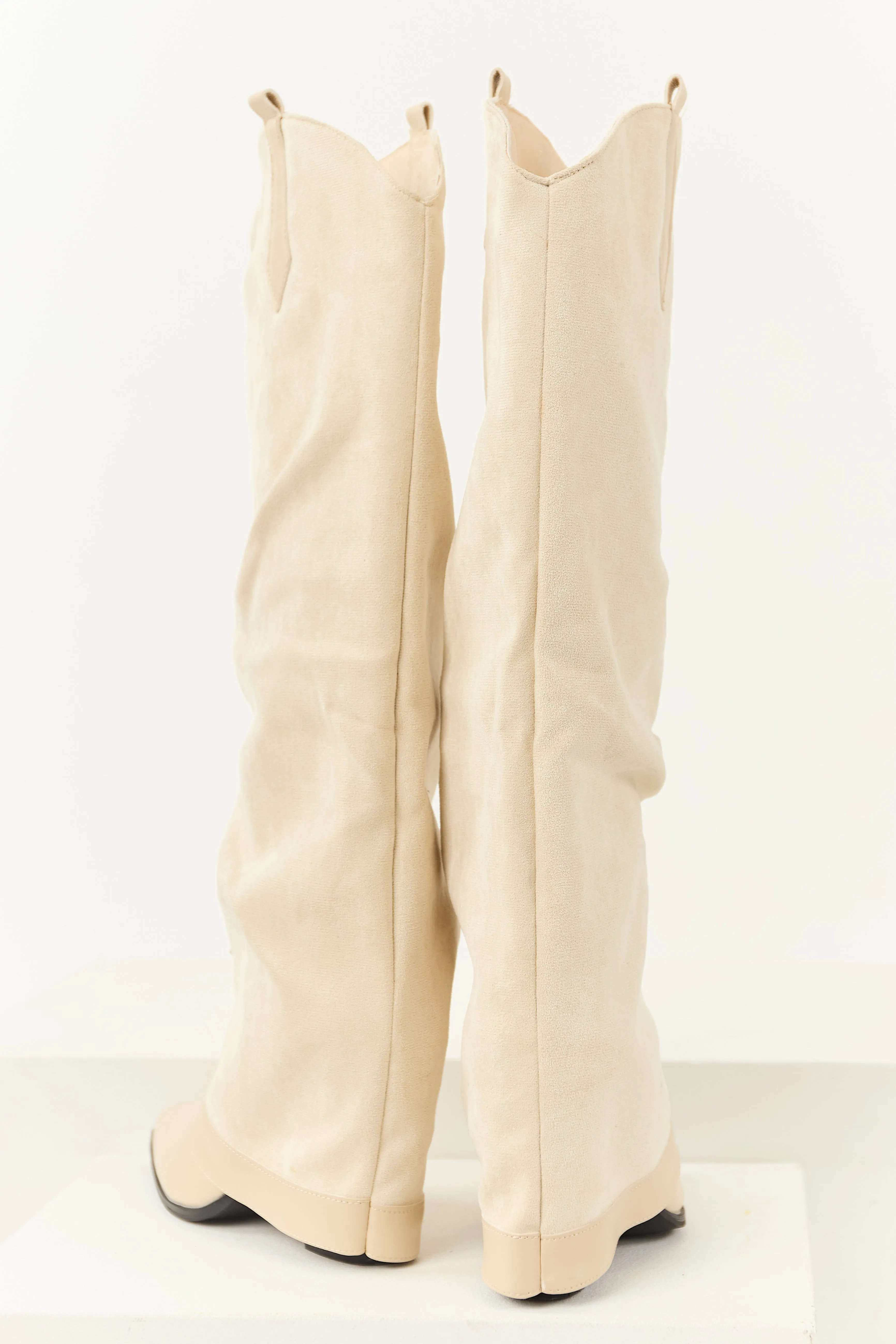 Vanilla Faux Suede Overlay Knee High Cowboy Boots soft soul