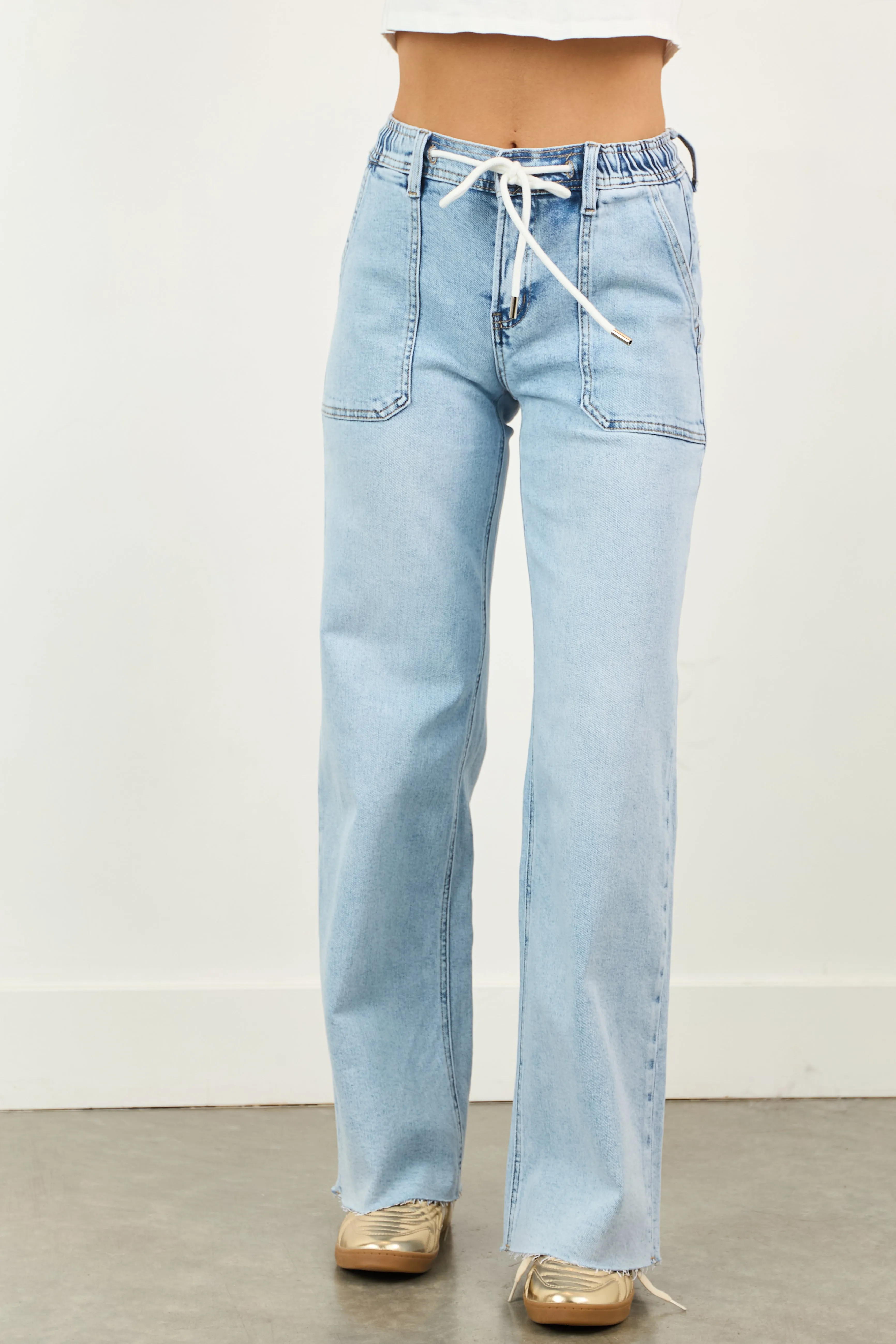 Vervet Light Acid Wash Stretchy Wide Leg Jeans multi style