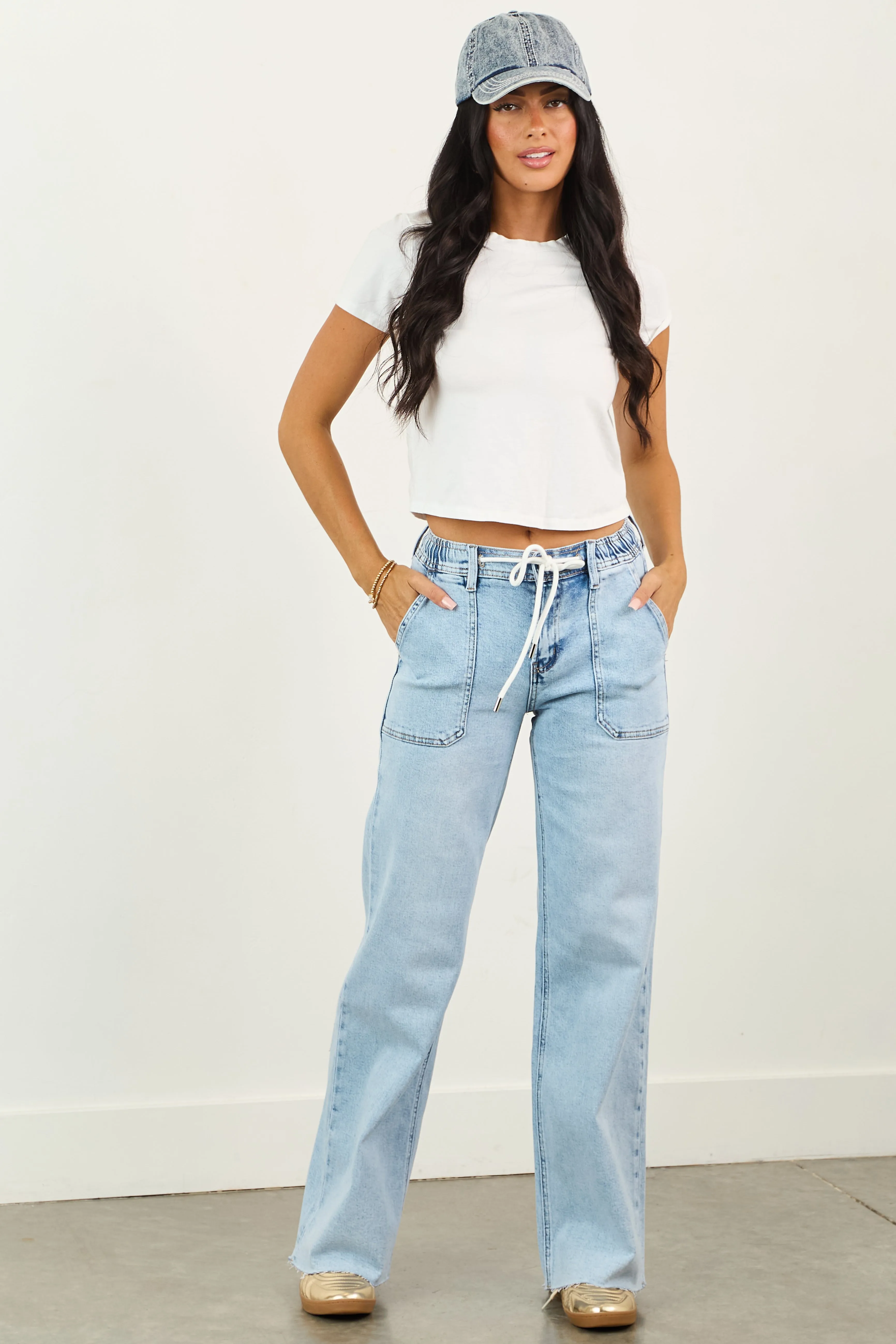 Vervet Light Acid Wash Stretchy Wide Leg Jeans multi style