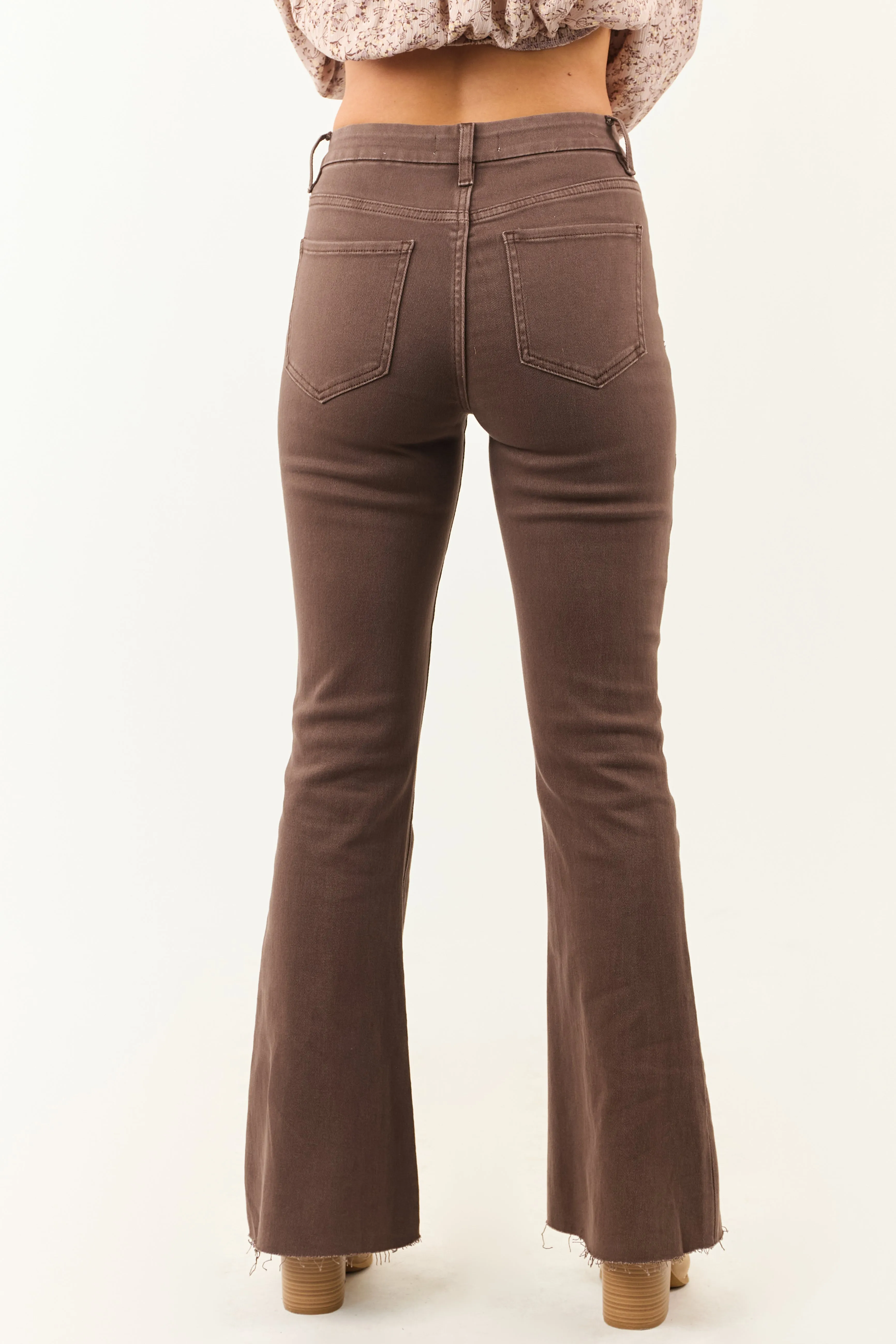 Walnut High Rise Raw Hem Stretchy Flare Jeans date ready