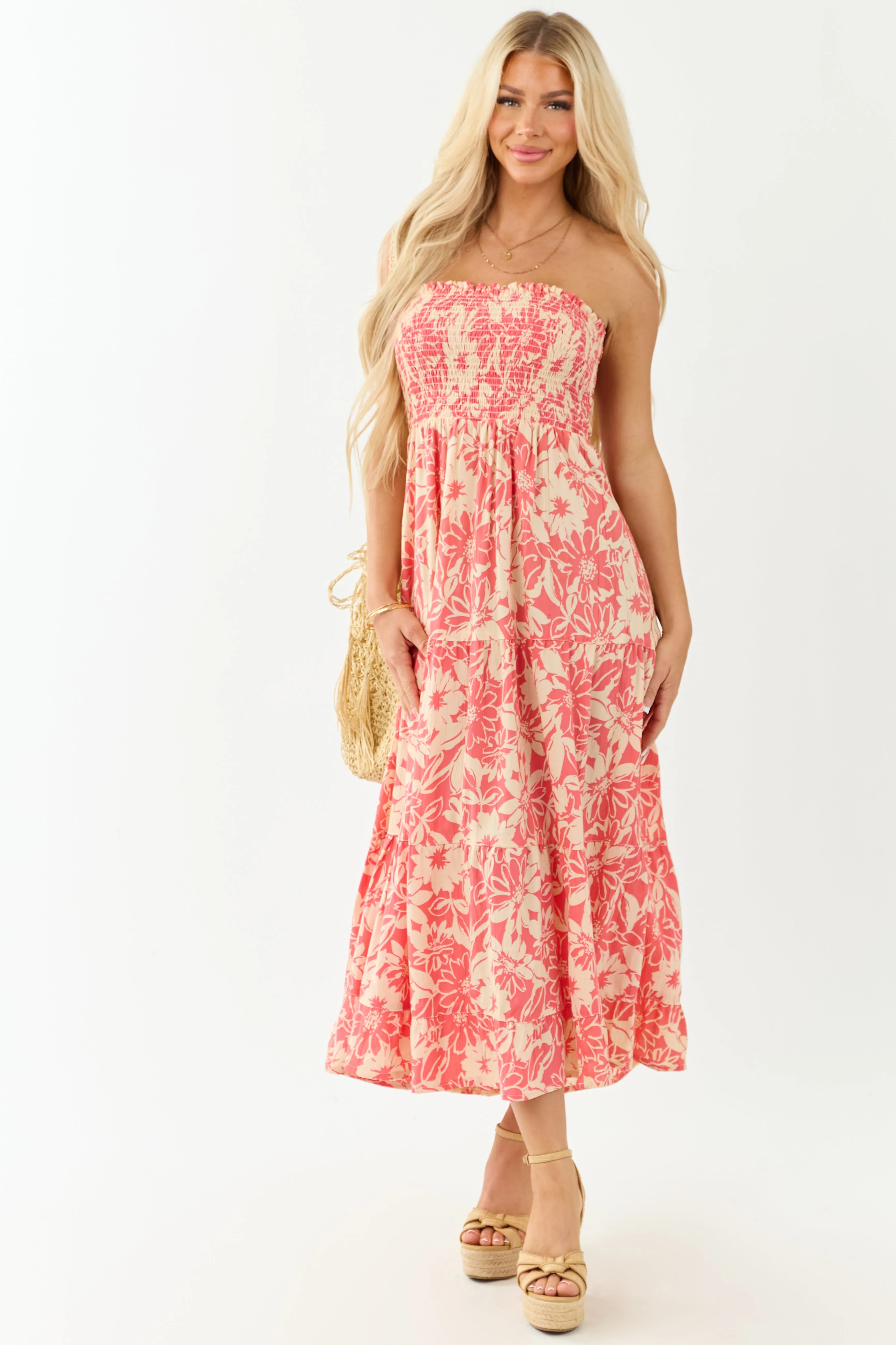 6/13/2025,ALL_PRODUCTS,back-in-stock:true,filter-color:Pink,filter-neckline:Straight,filter-pattern:Floral,filter-season:Summer,filter-sleeve:Strapless/Tube,gpc:Dresses,pc:Midi_Dresses,Reg-Price