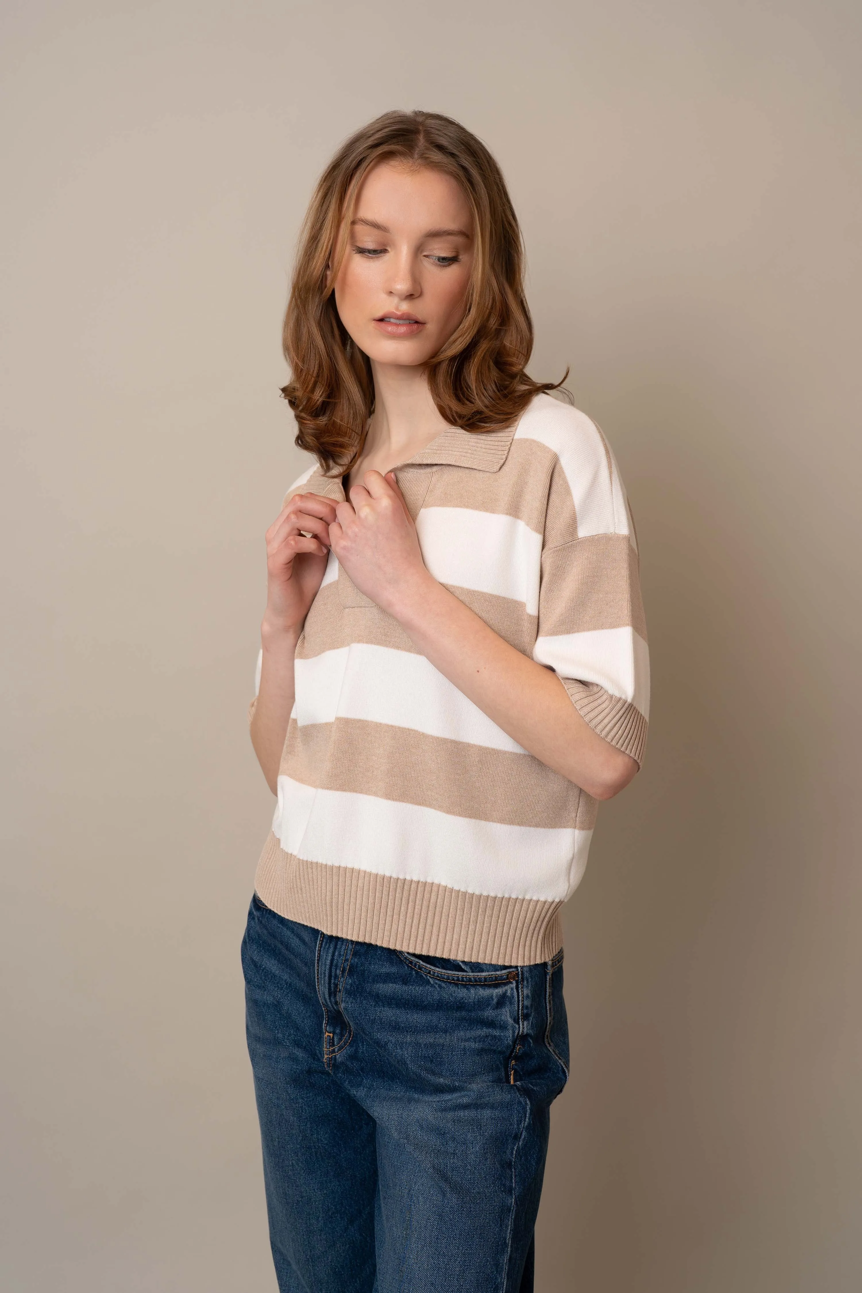 Wide Stripe Short Sleeve Pullover home look