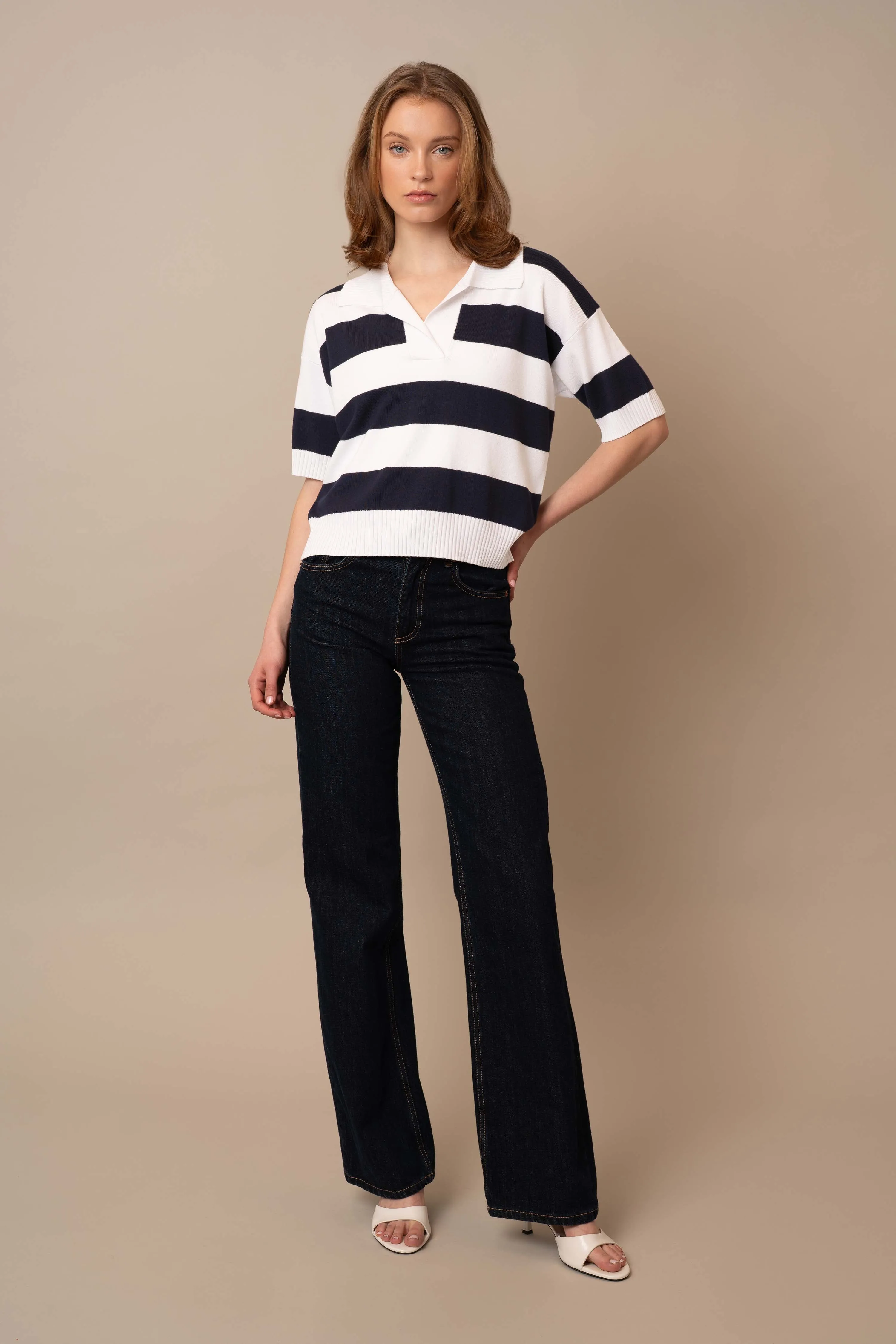 Wide Stripe Short Sleeve Pullover home look